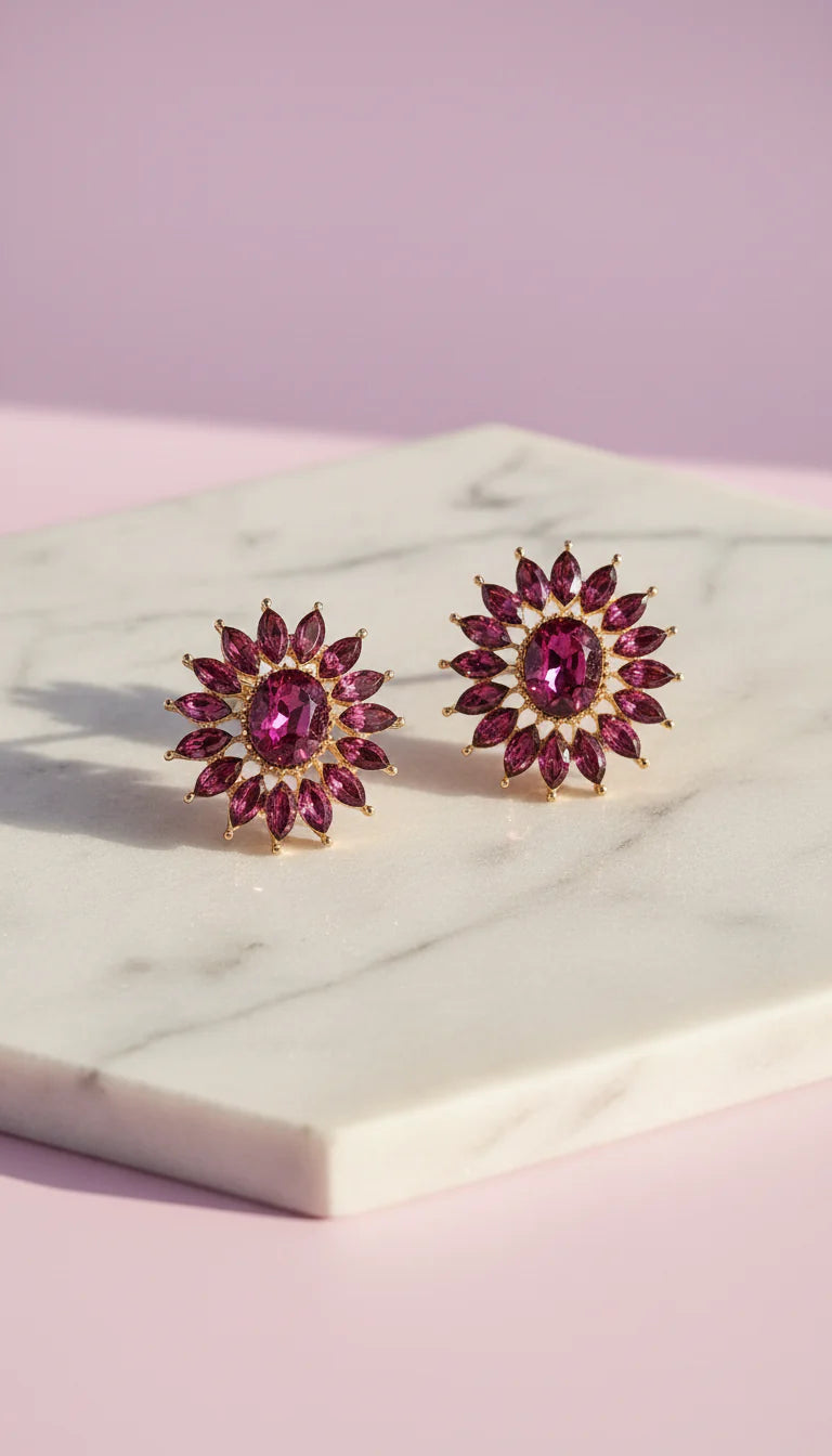 Oval Starburst Crystal Stud Earrings
