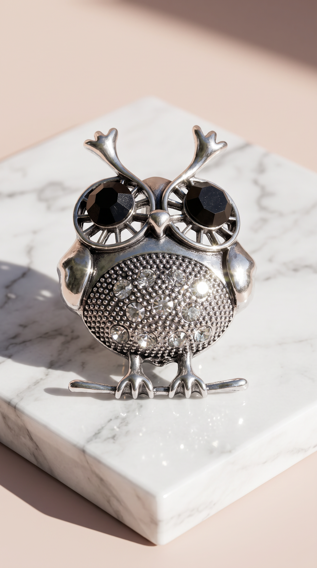 Owl With Perch Jewelled Brooch Pin