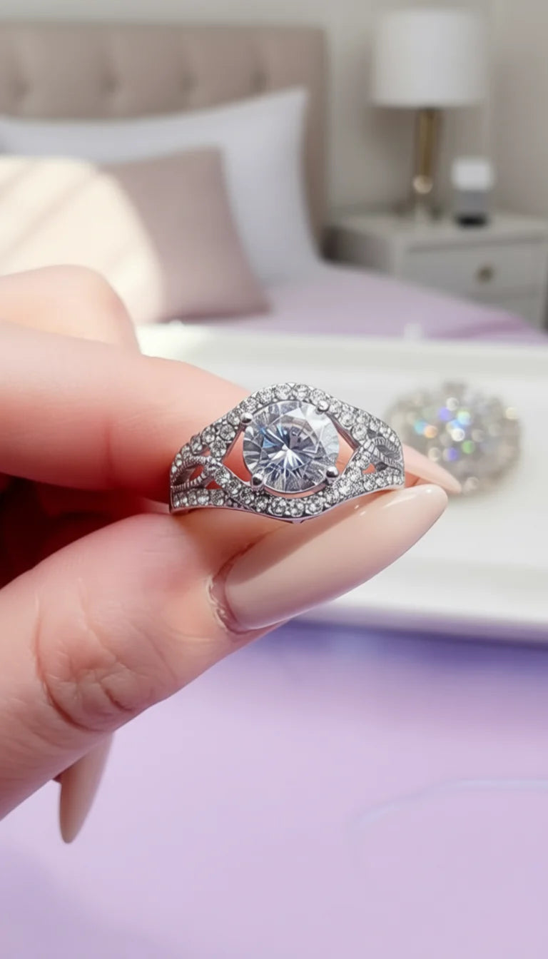 Box Set Of 12 Silver Oval Cut Crystal Rings