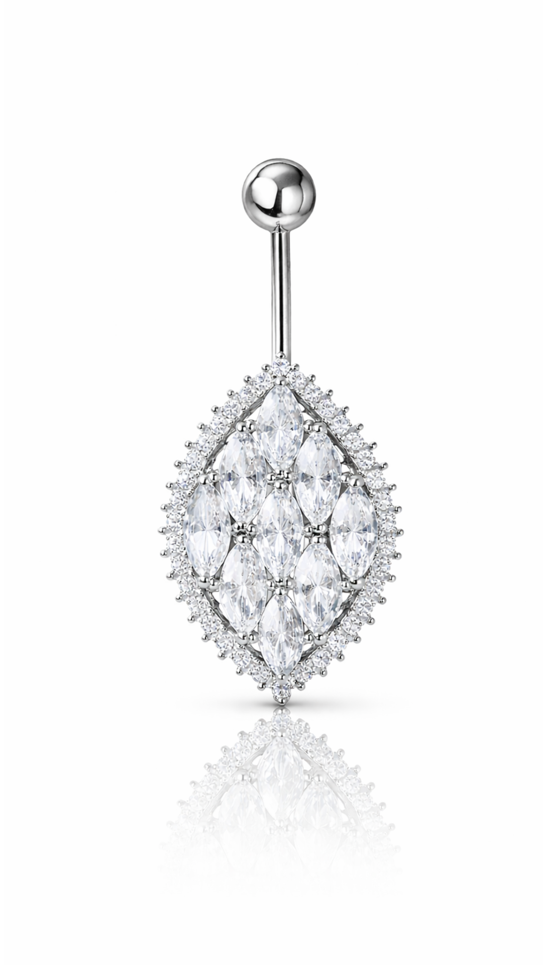 Gold Plated Marquise Statement Stainless Steel Waterproof Crystal Belly Bar