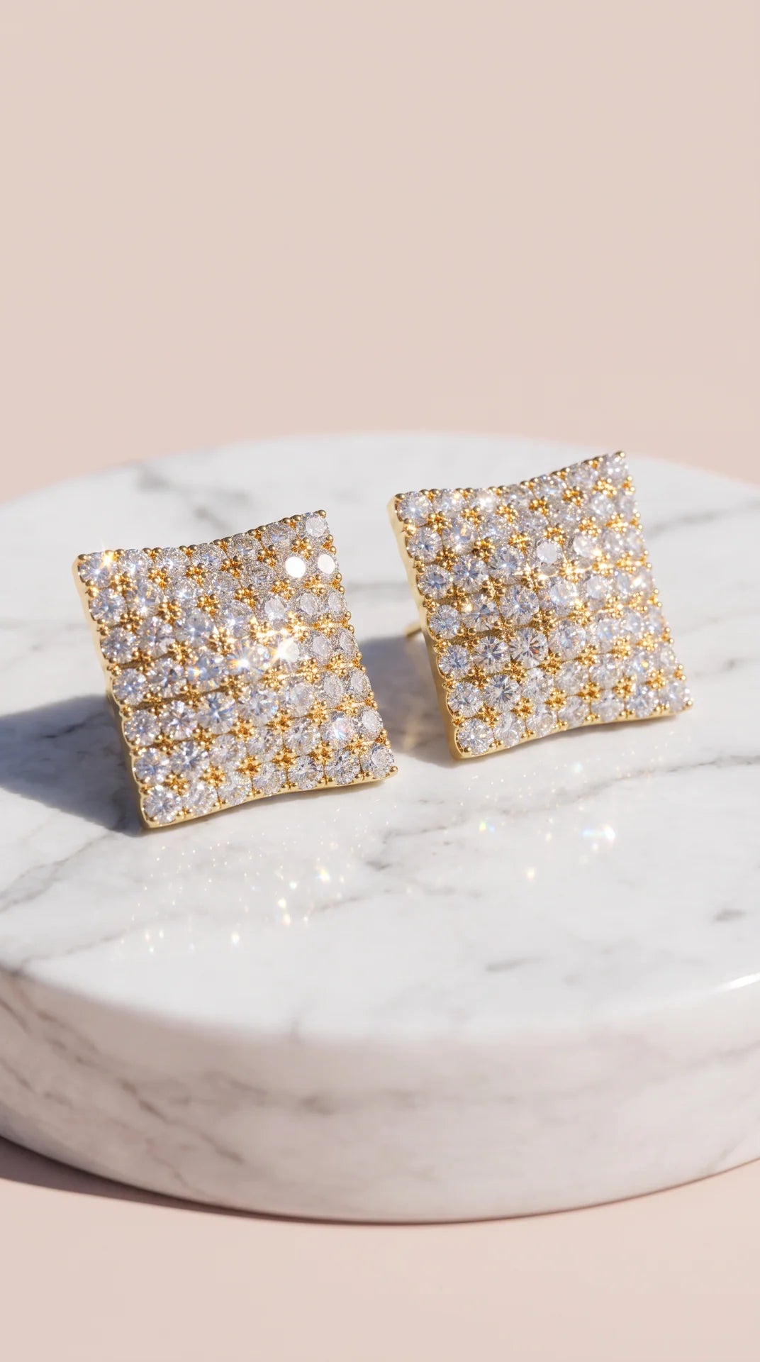 Convex Curved Square Pavé Crystal Stud Earrings