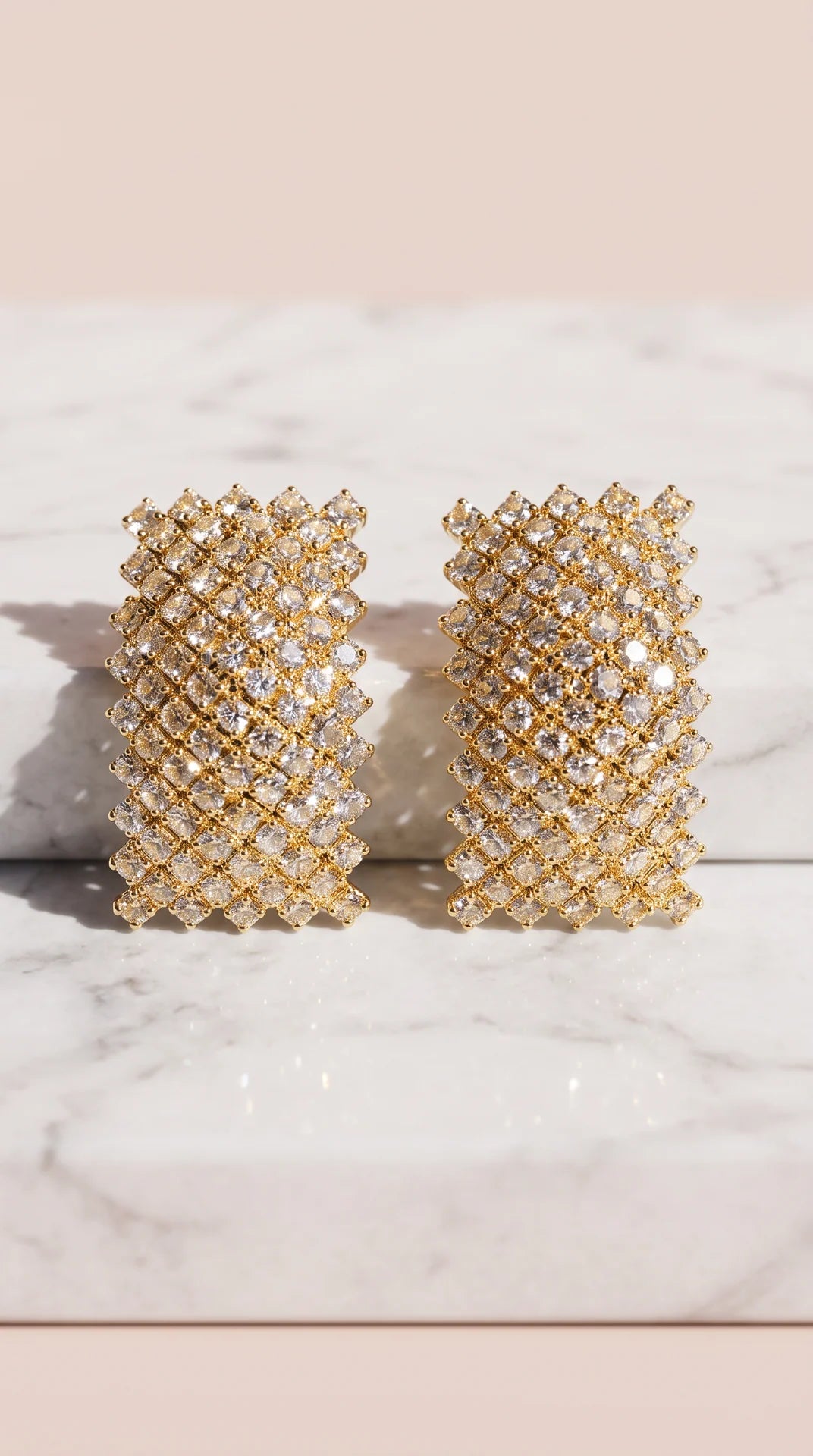 Woven Pavé Crystal Mesh Rectangular Stud Earrings