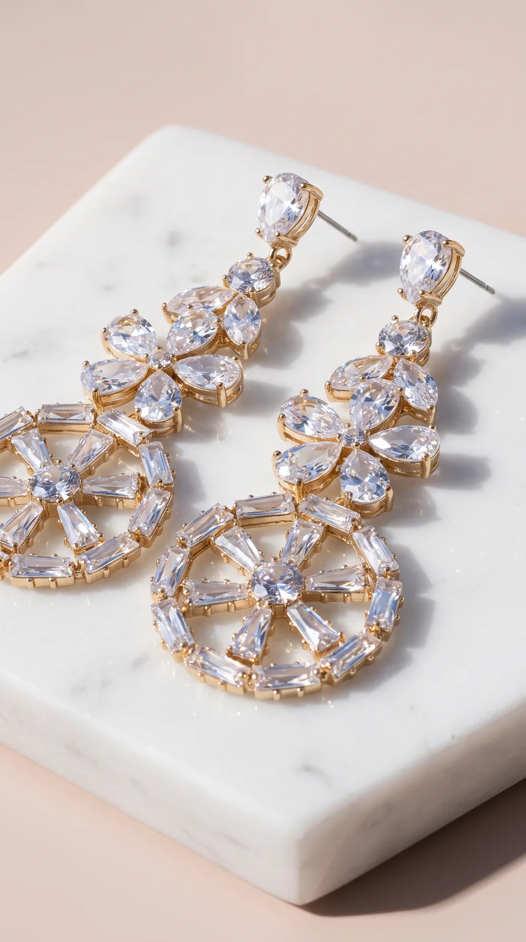 Pear-Cut Floral & Wheel Crystal Chandelier Earrings