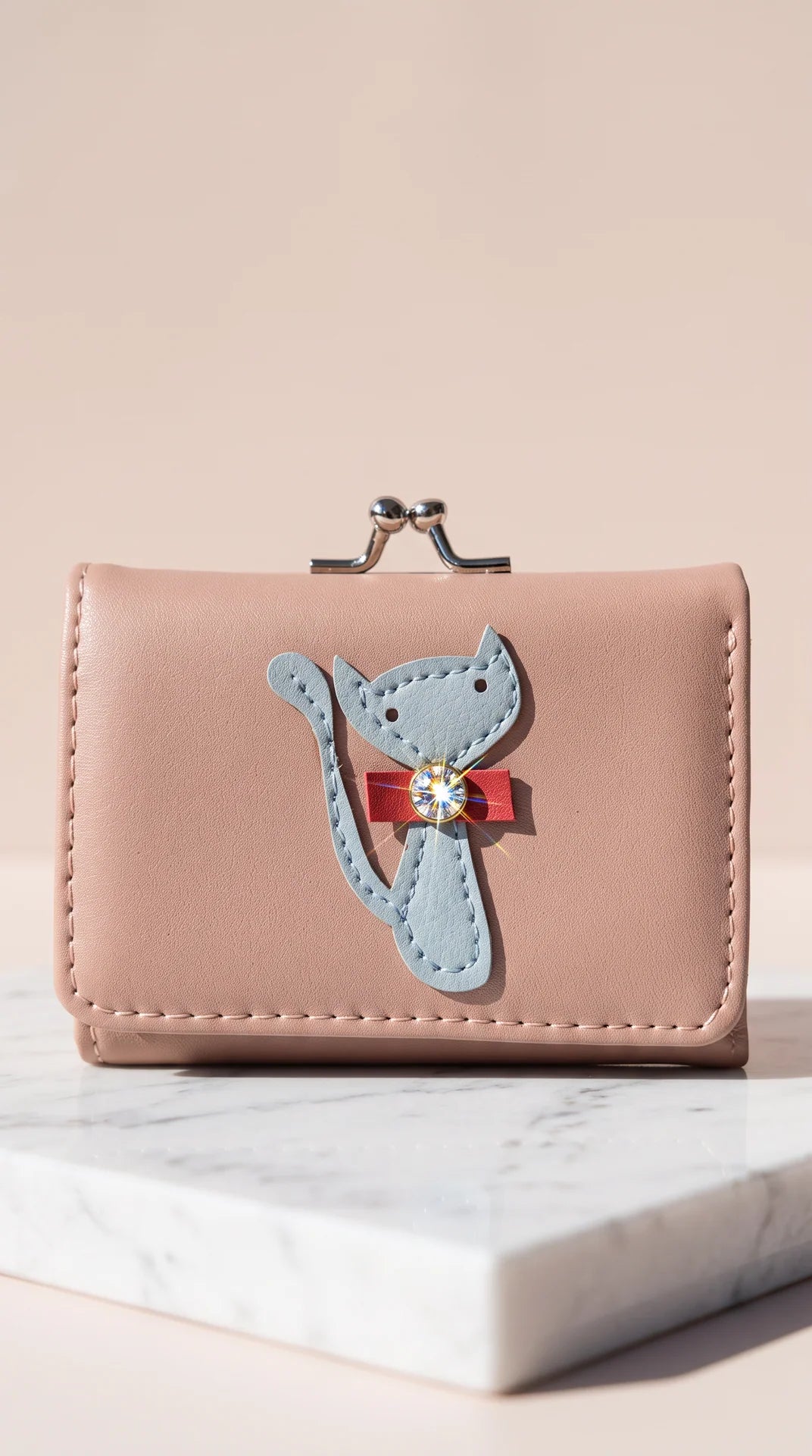 Women's Appliqué Cat Kiss-Lock Compact Wallet