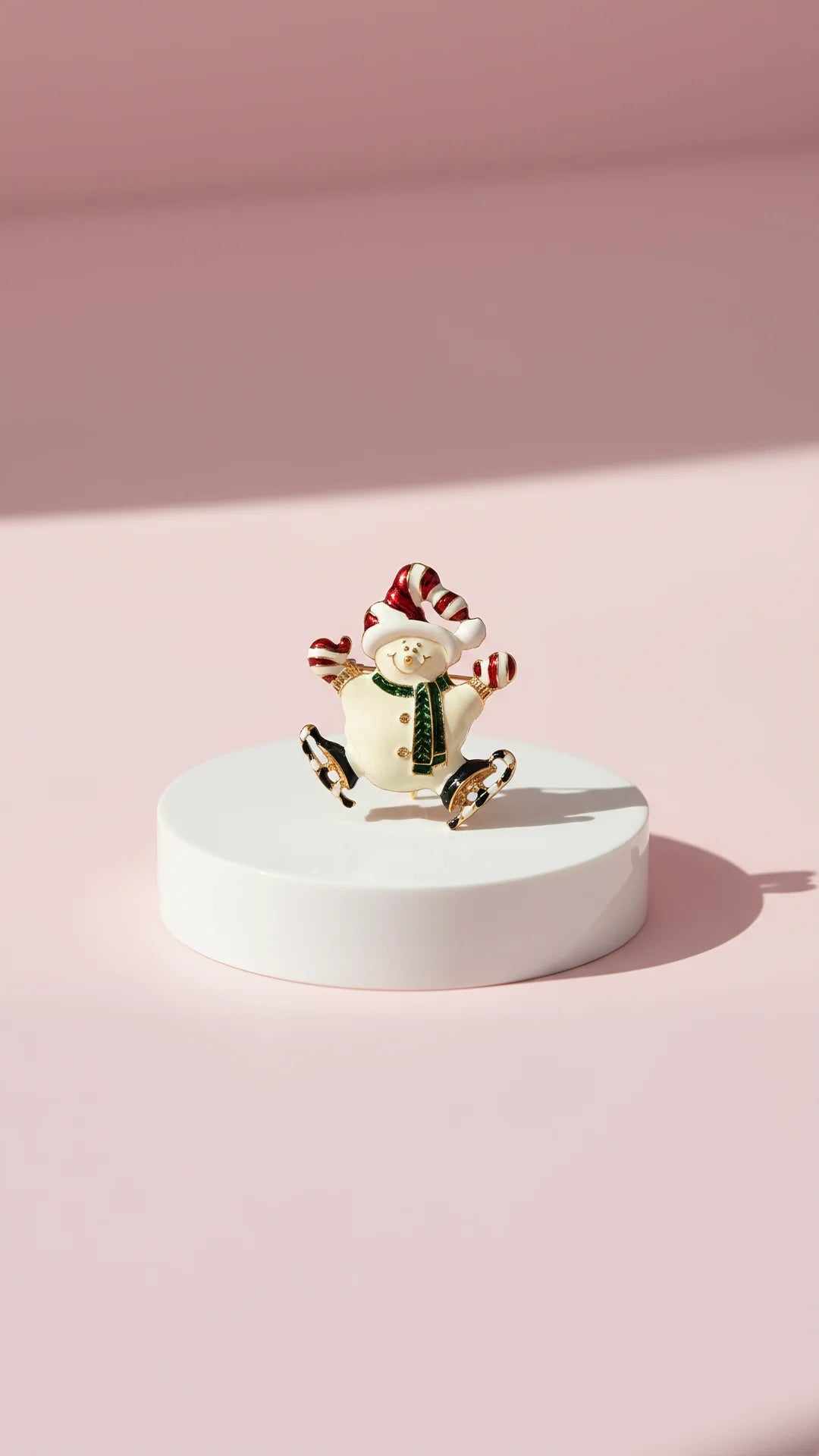 Ice Skating Snowman Festive Christmas Brooch