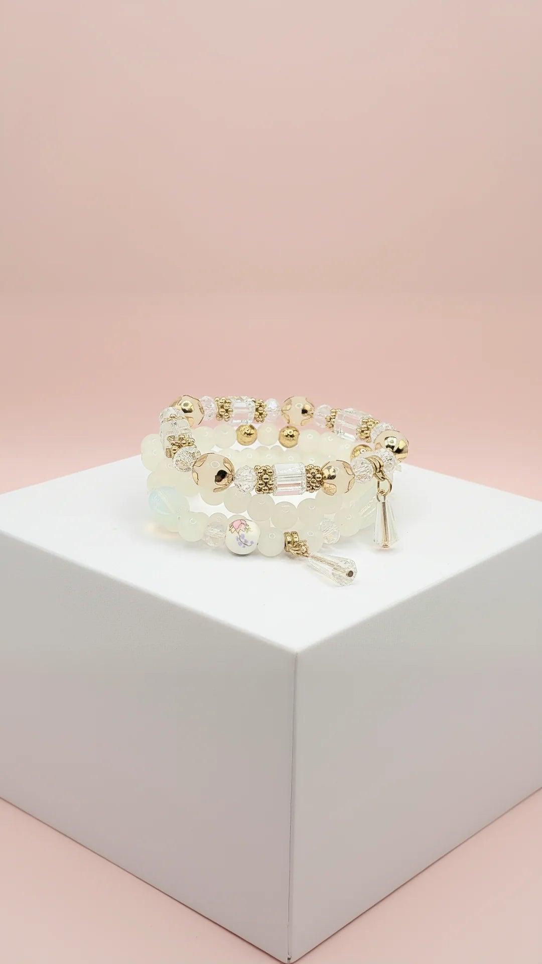 Rose Decor Beaded Crystal Charm Stacking Bracelets