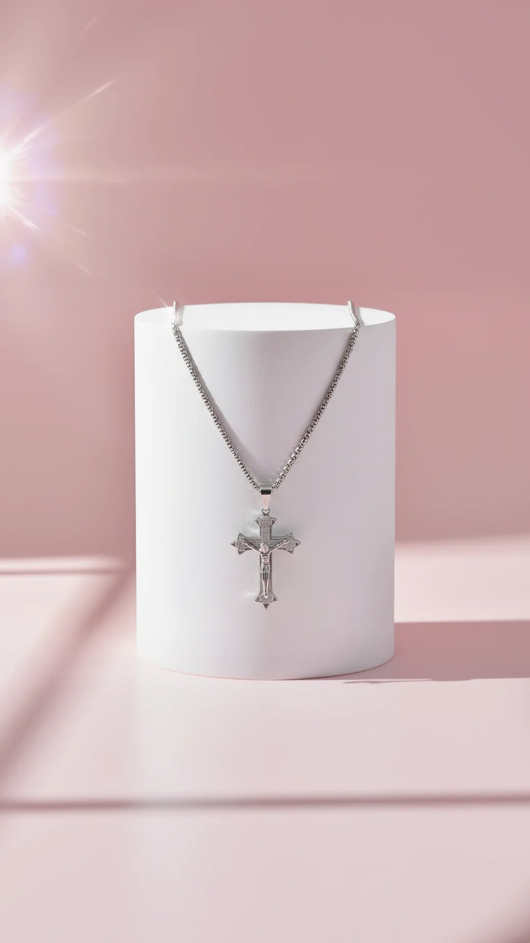 Stainless Steel Silver Textured Cross Necklace