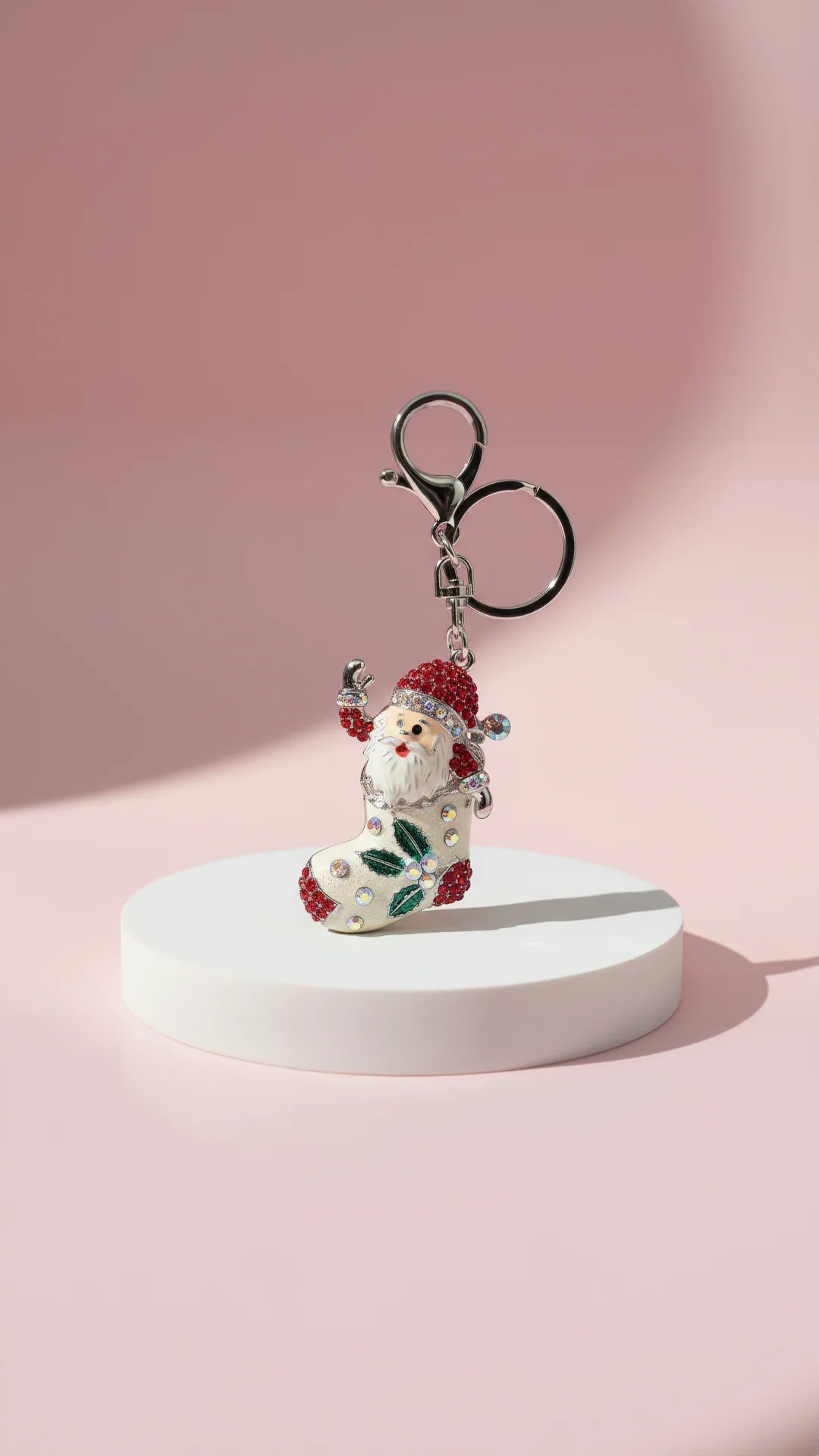 Santa In Stocking Crystal Key Ring & Bag Charm