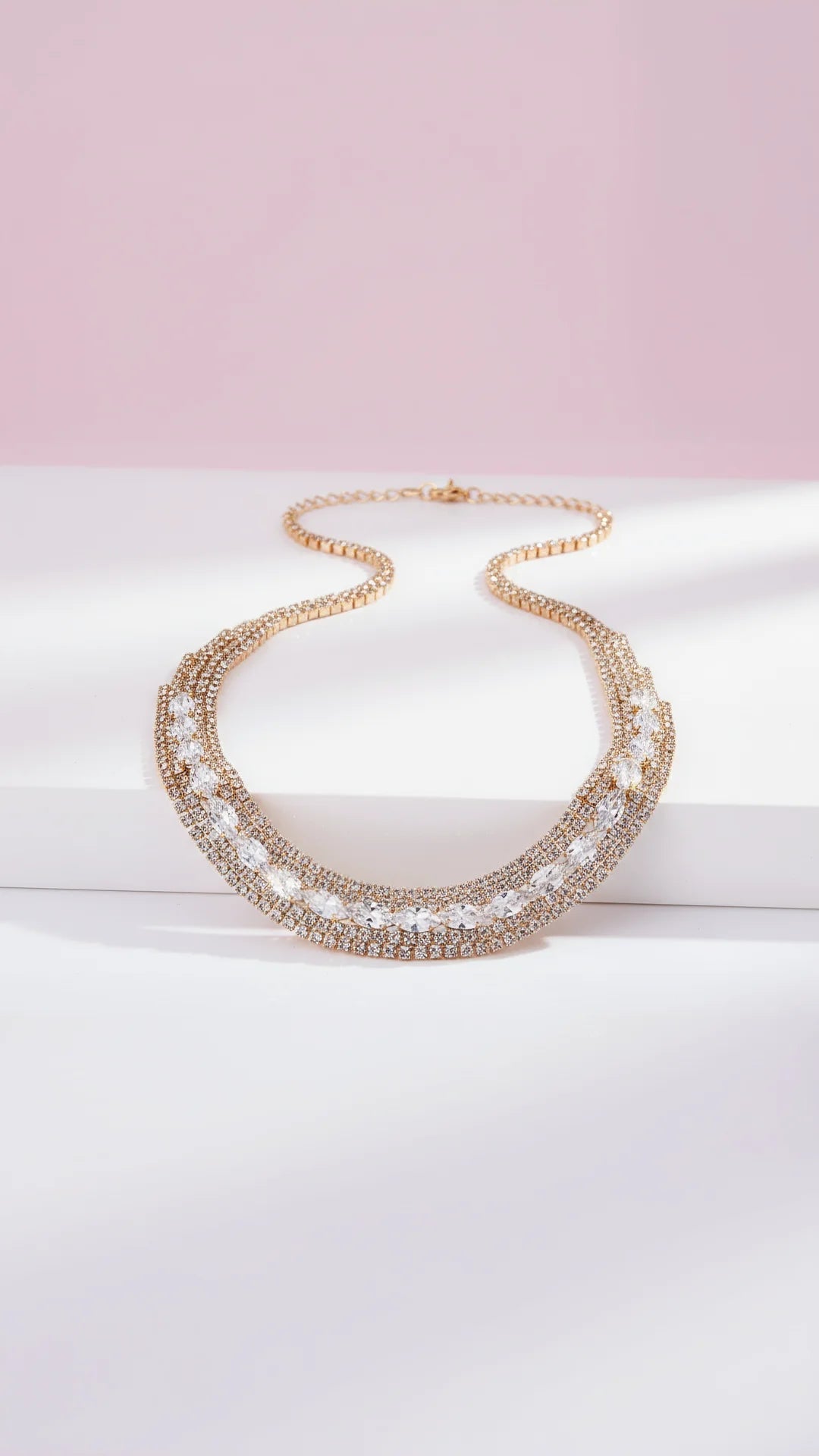 Curved Crystal Collar Necklace