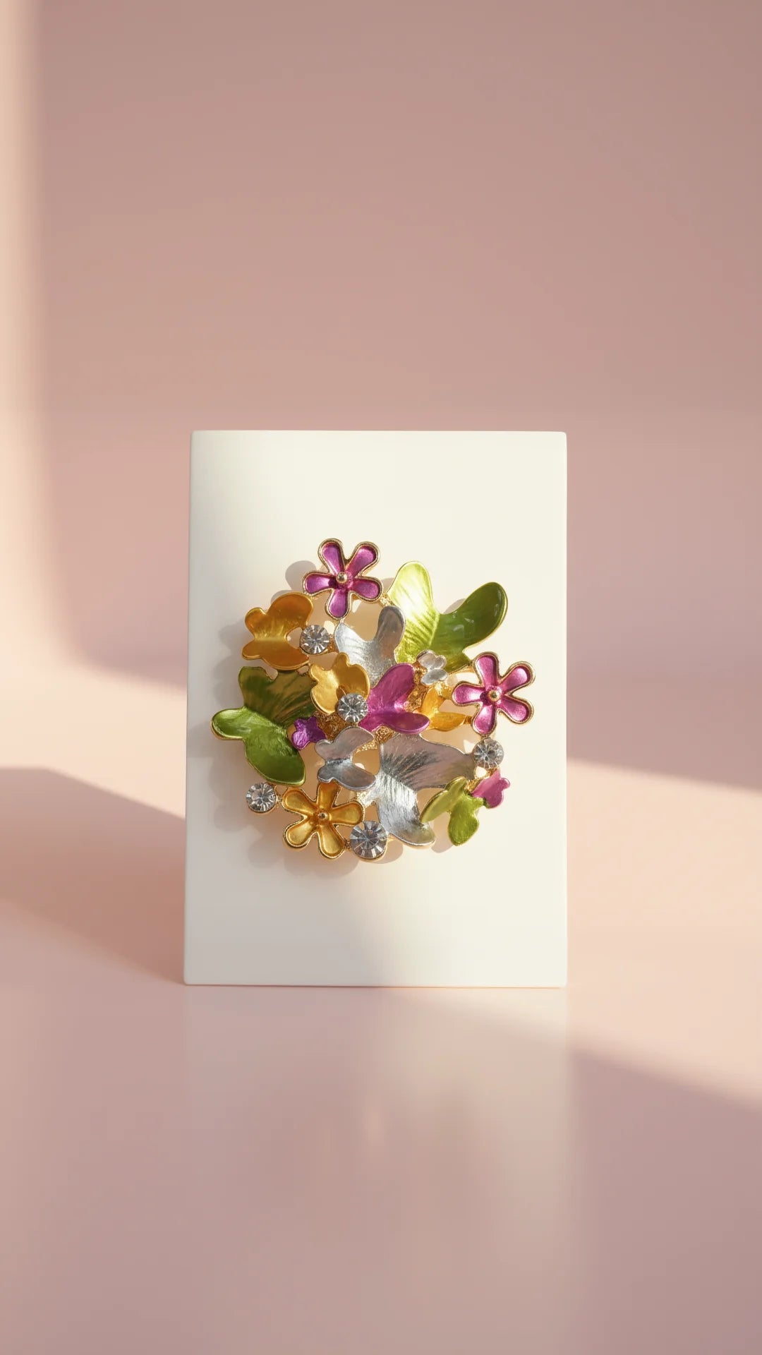 Butterfly With Flowers & Crystals Magnetic Brooch