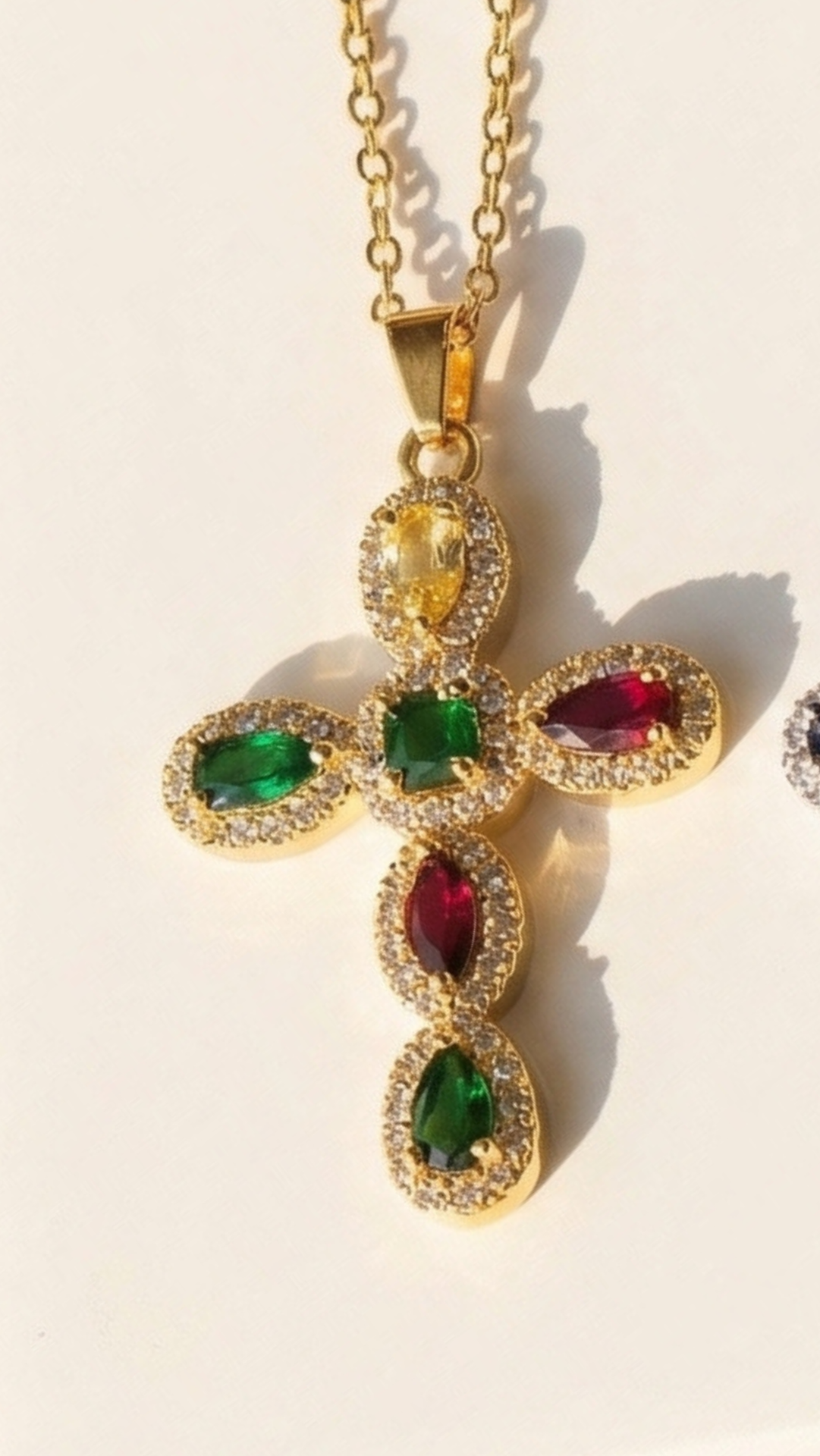 Waterproof Rainbow Crystal Cross Stainless Steel Necklace