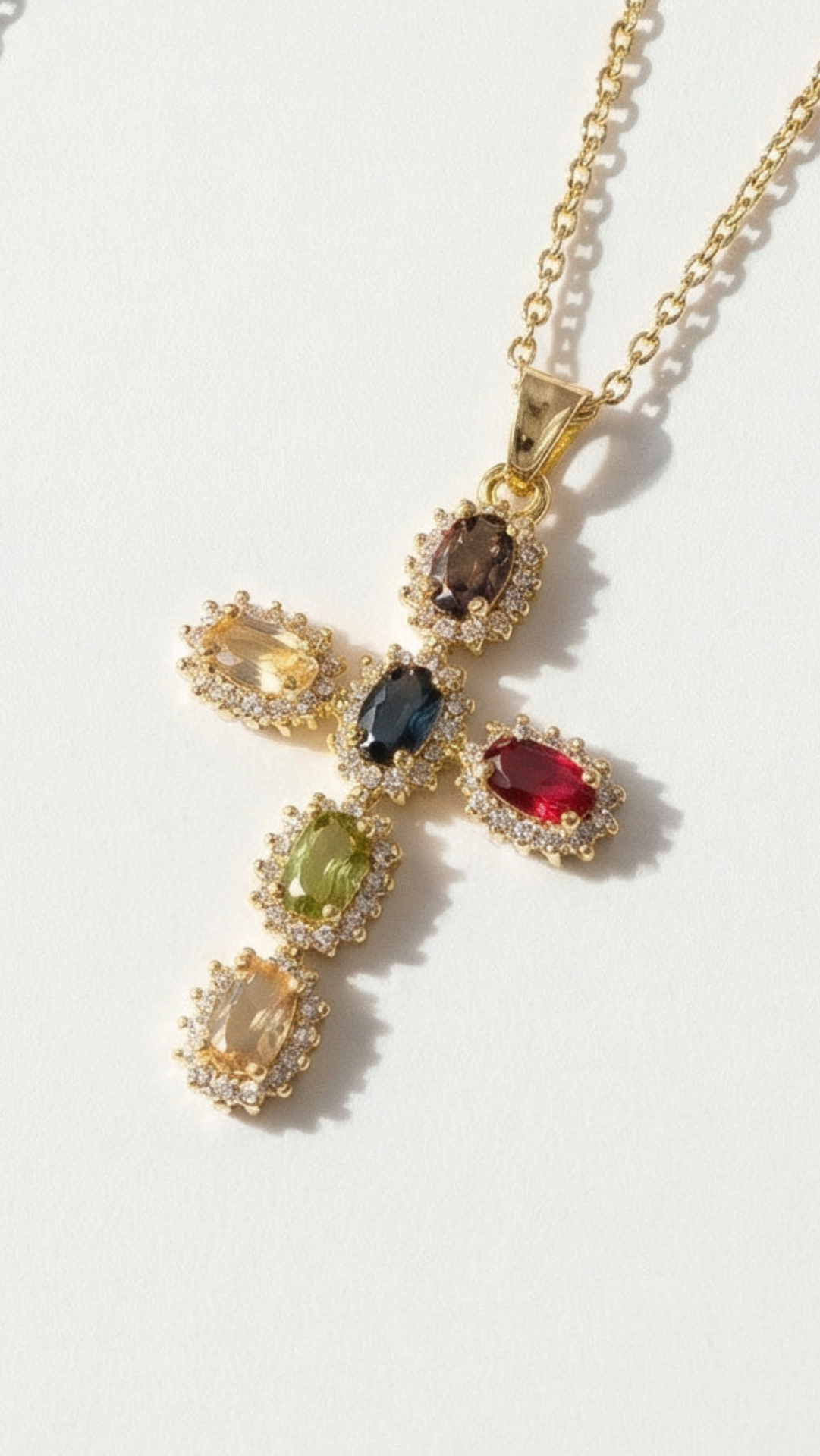 Oval Cut Colourful Symbolic Cross Necklace Pendant