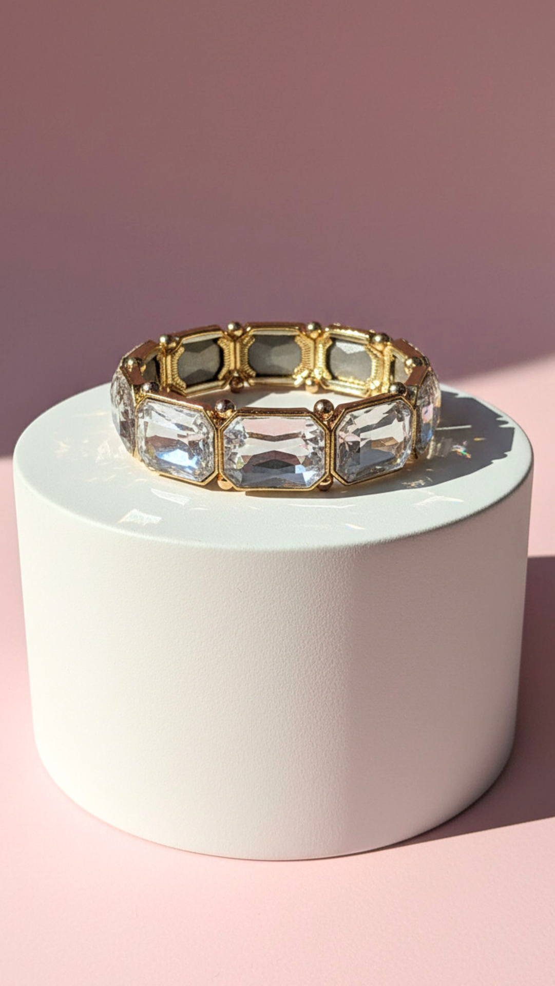 Oblong Mirrored Stretchy Crystal Bracelet