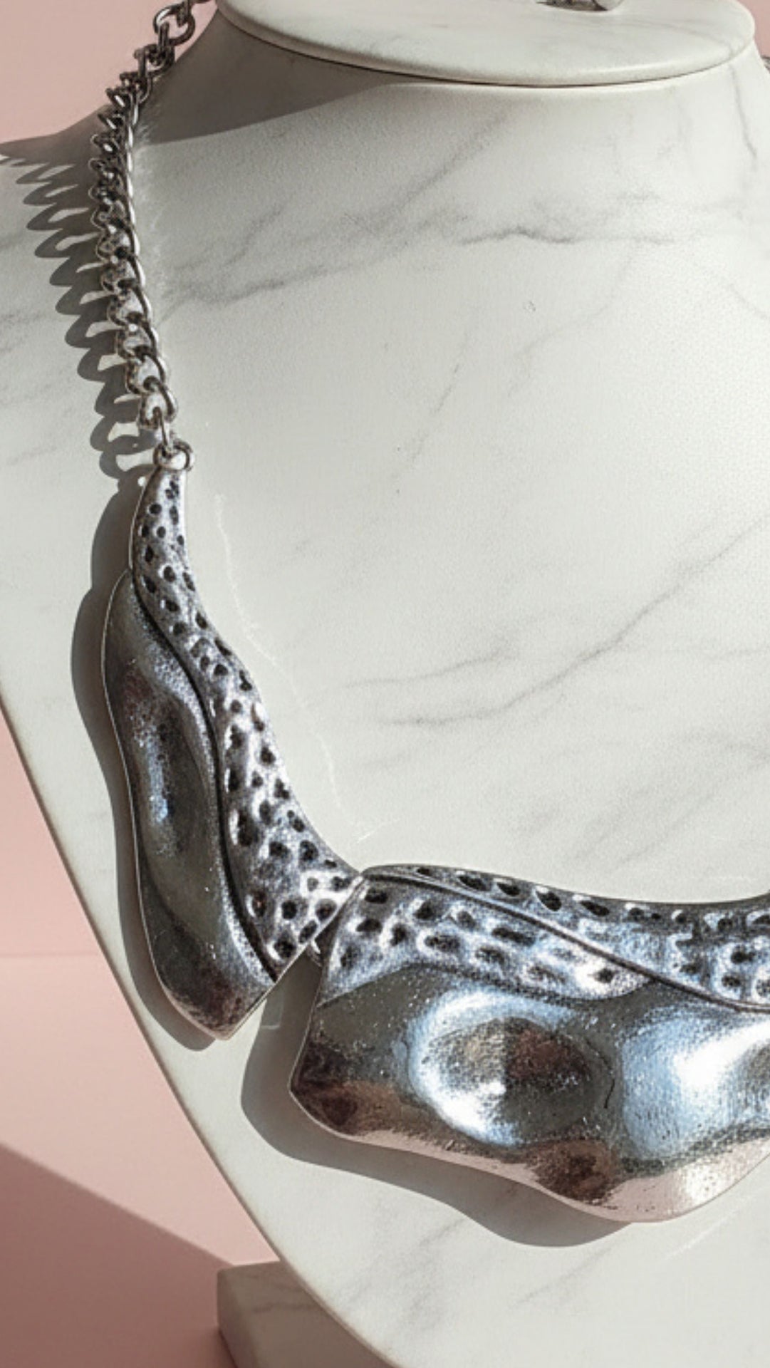 Silver Abstract Hammered Collar Necklace