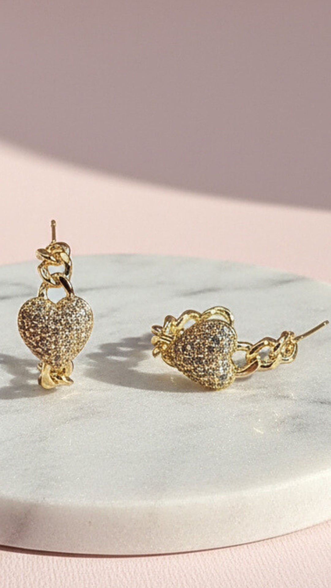 Crystal Heart Huggie Link Earrings