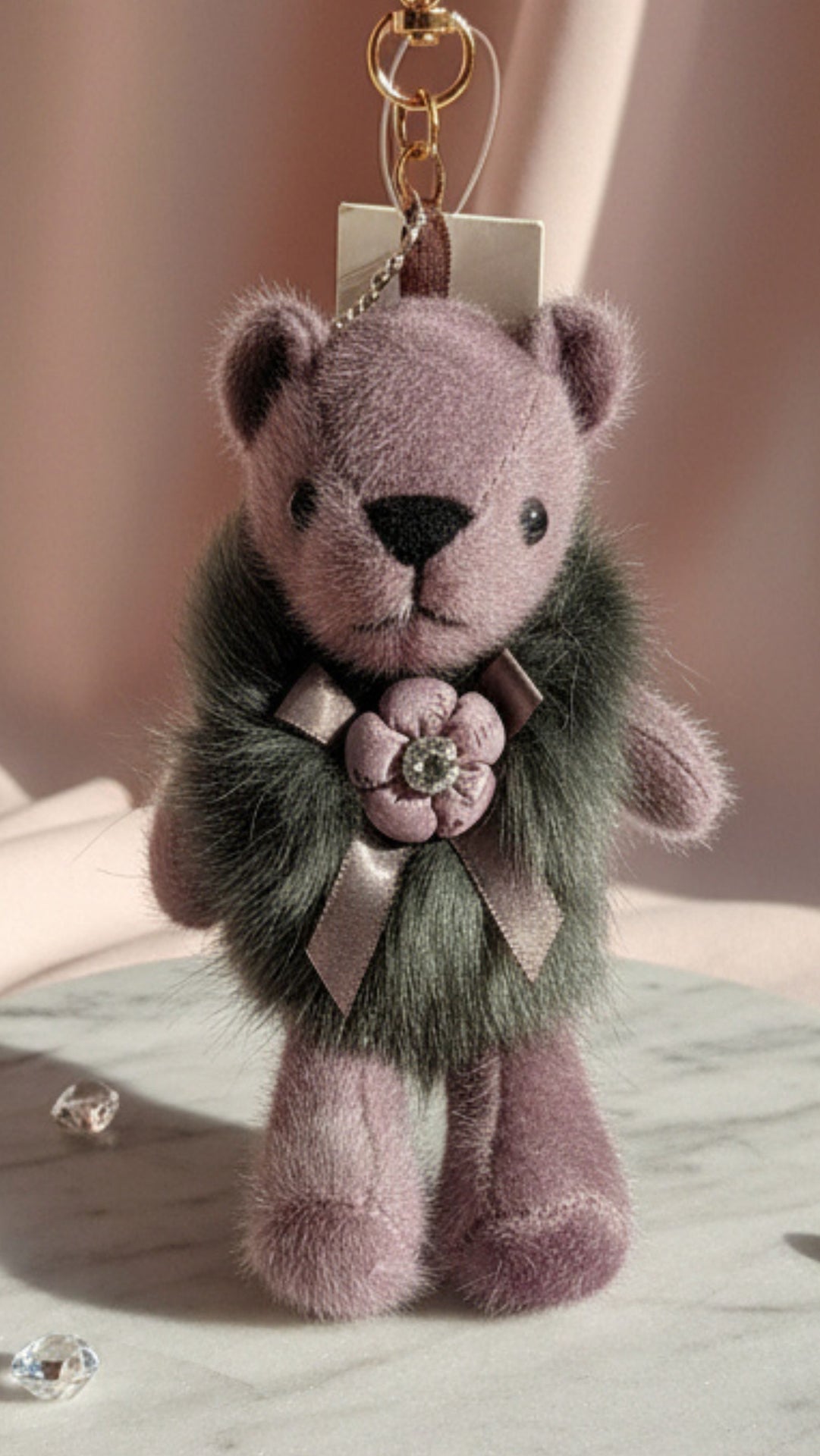 Fluffy Crystal Teddy Key Ring & Bag Charm