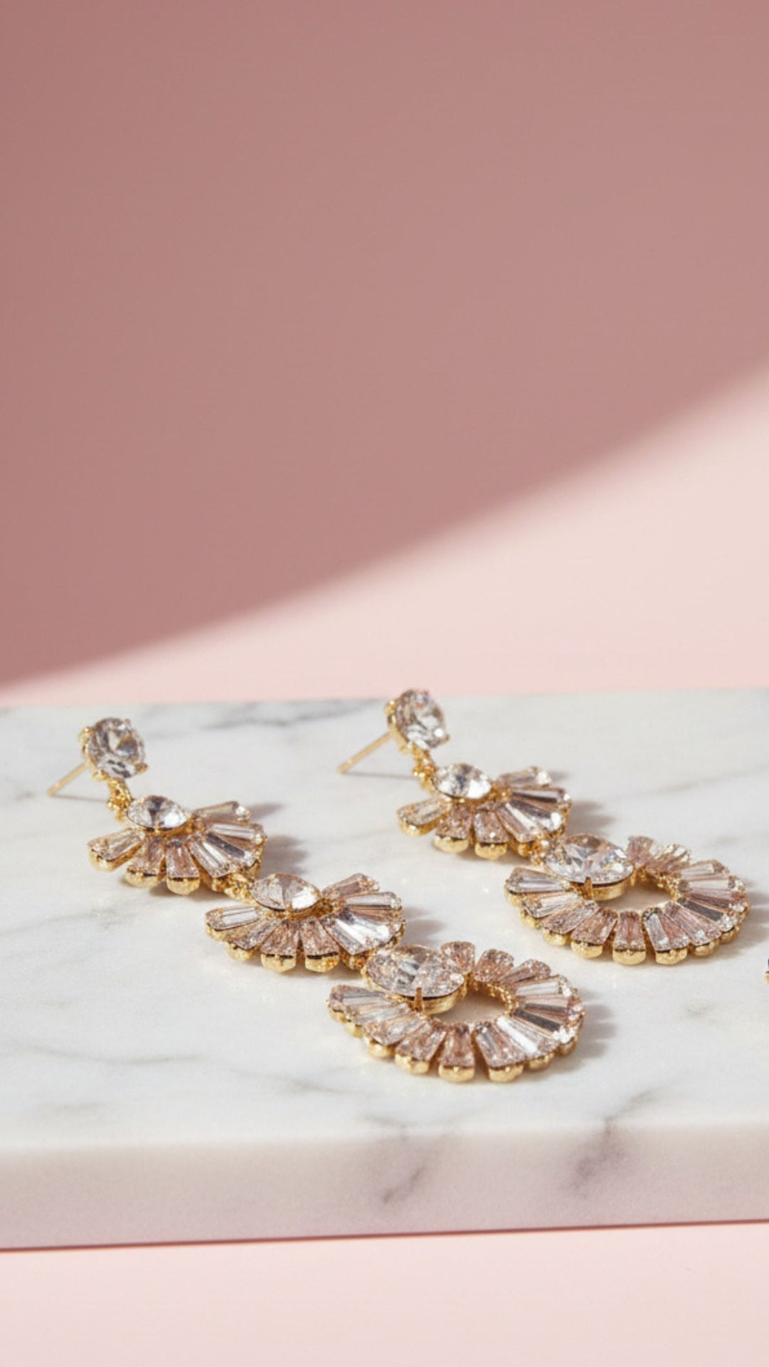 Baguette Cut Layered Crystal Drop and Dangle Earrings