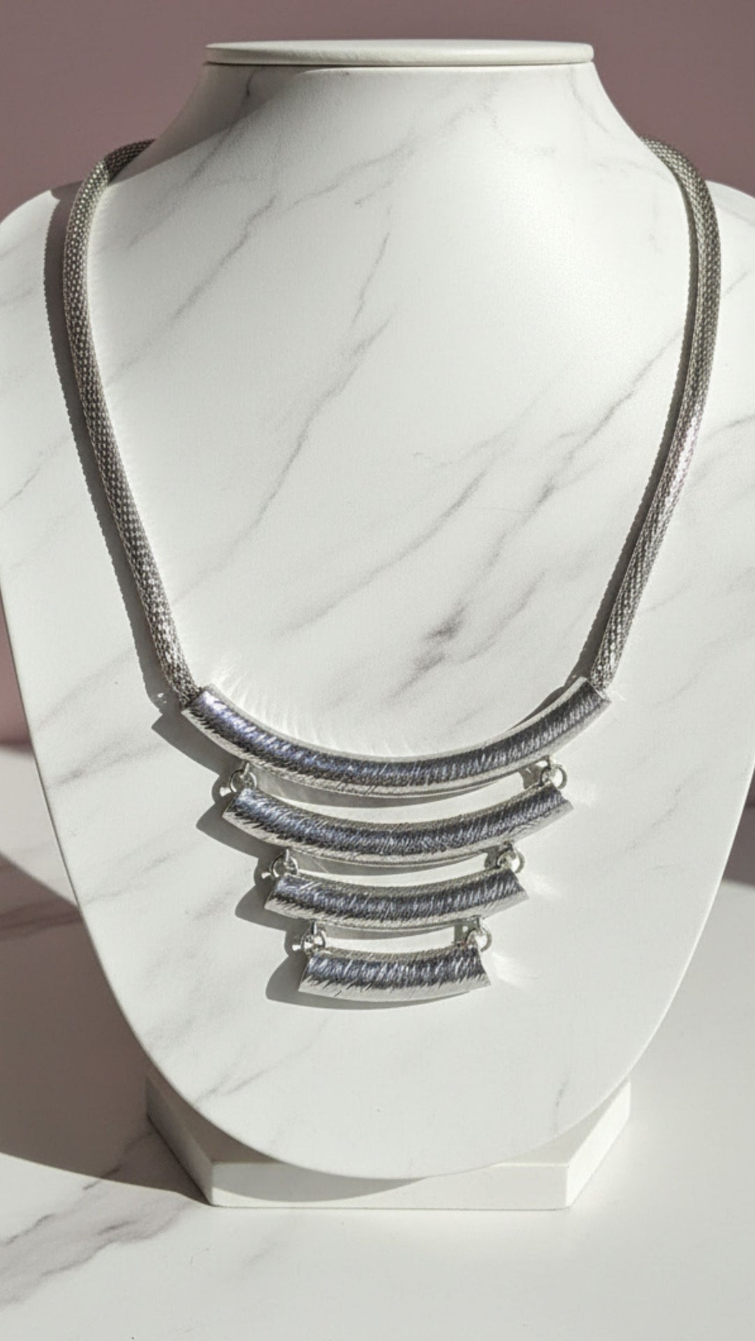 Silver Tube Bar Collar Necklace