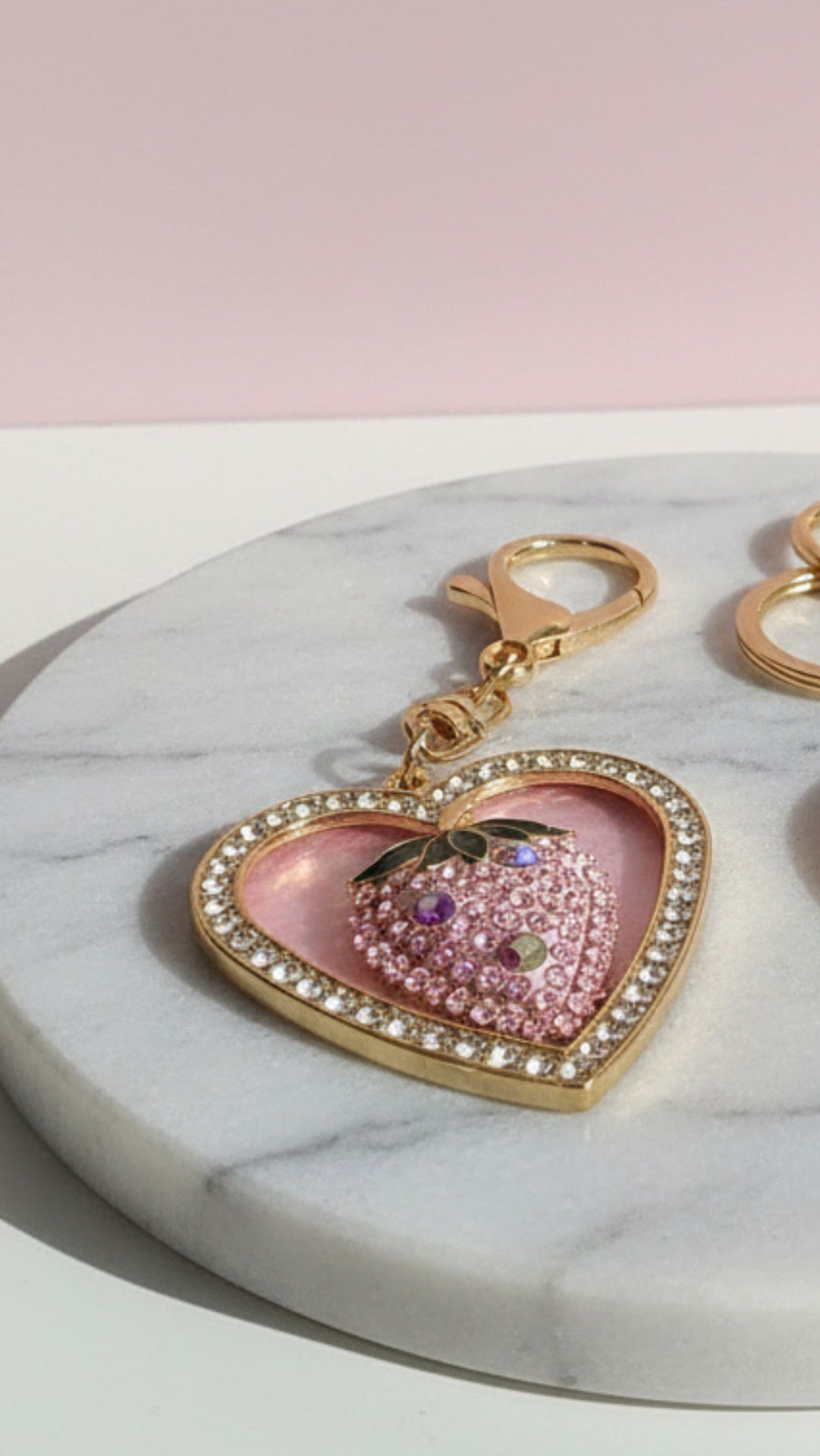 Strawberry Heart Crystal Key Ring & Bag Charm