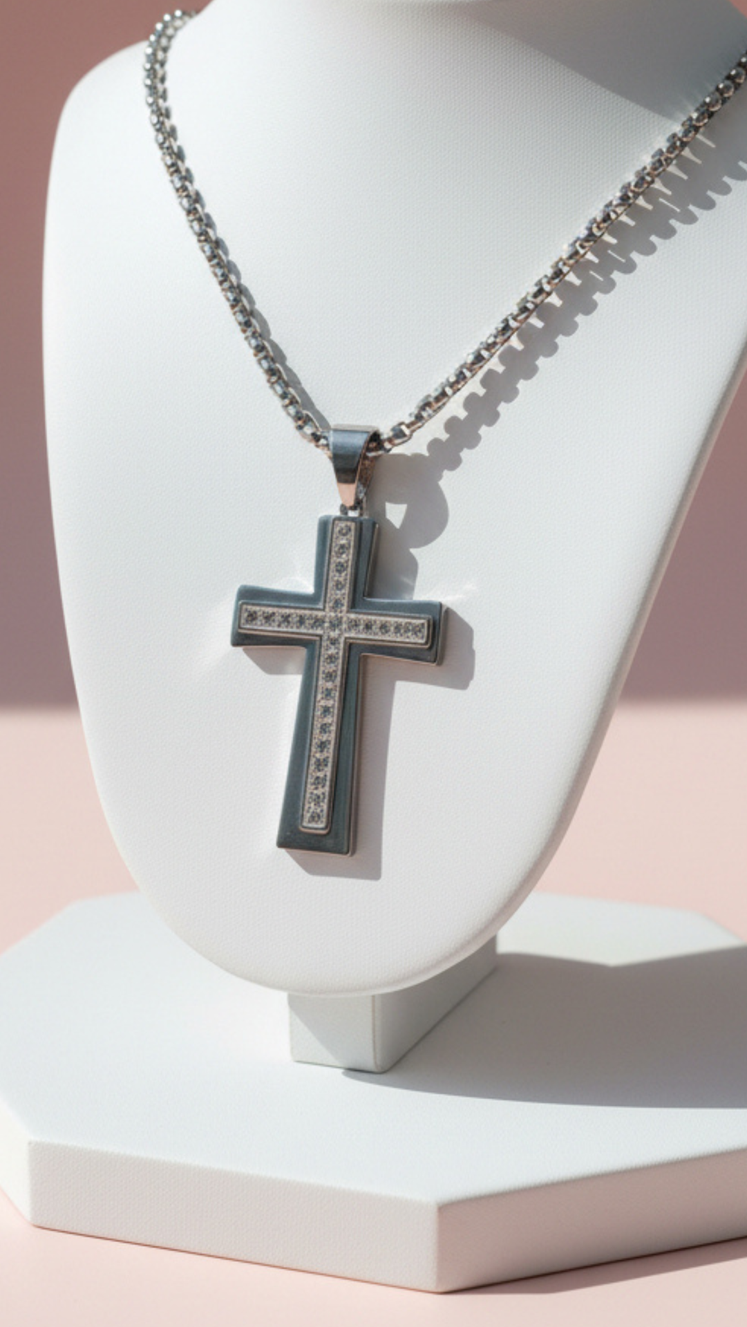 Layered Studded Crystal Cross Symbolic Necklace