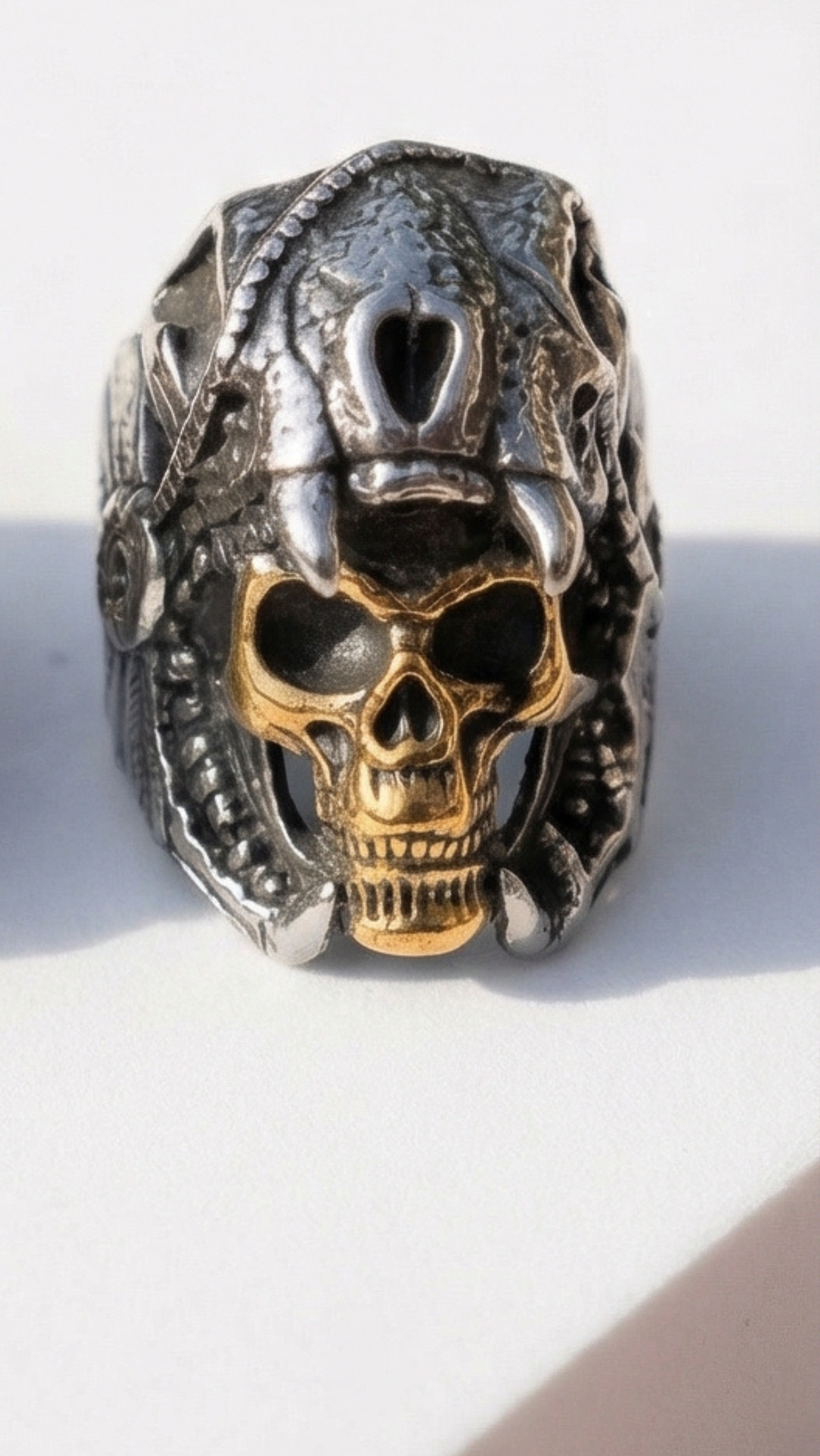 Stainless Steel Men's Skull & Helmet Biker Ring