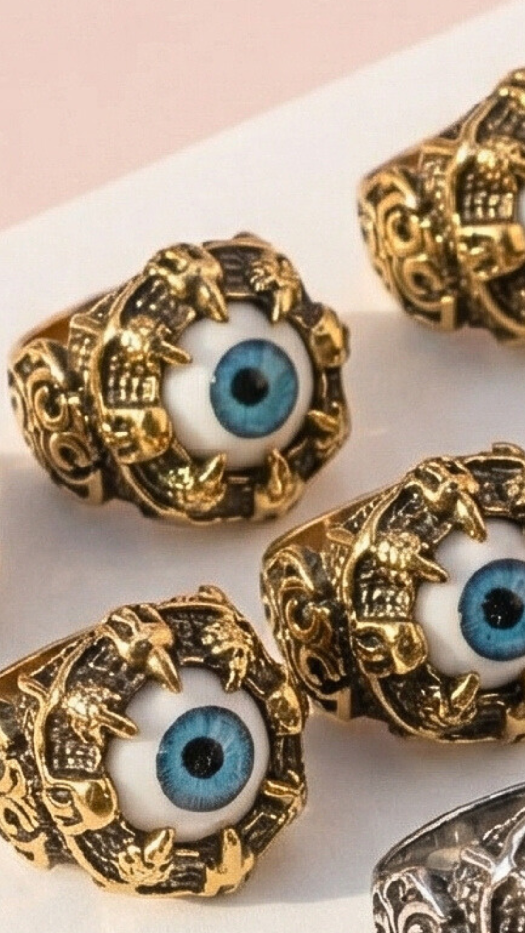 Stainless Steel Men's Eyeball & Claw Biker Ring