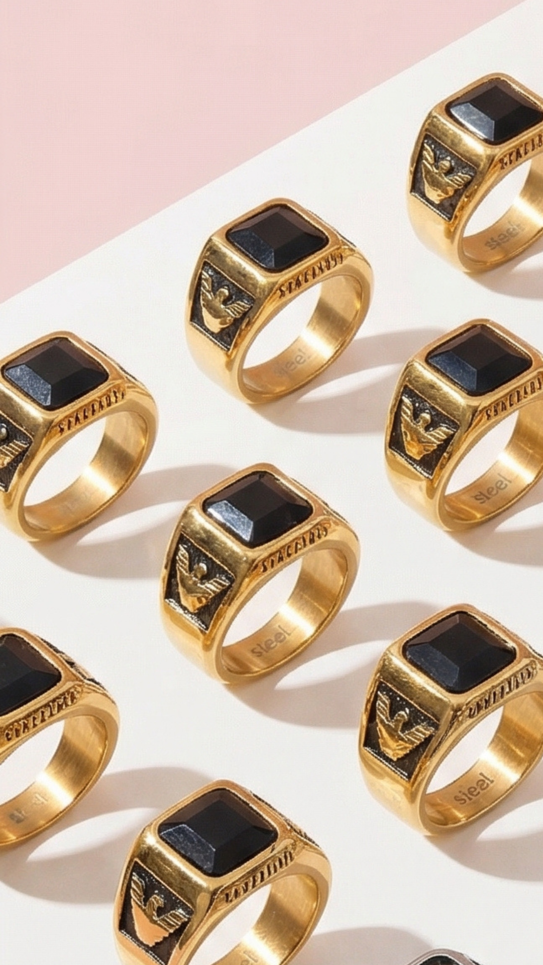 Stainless Steel Men's Black Stone Signet Ring