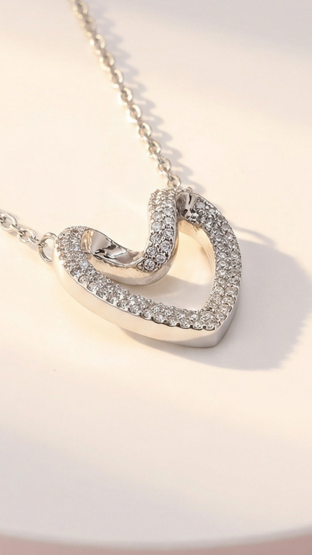 Wavey Heart Crystal Stainless Steel Pendant Necklace
