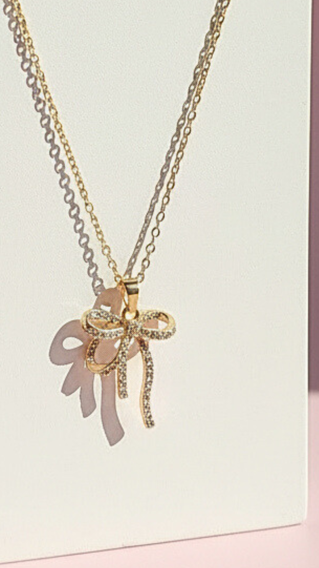Bow Crystal Stainless Steel Gold Plated Pendant Necklace
