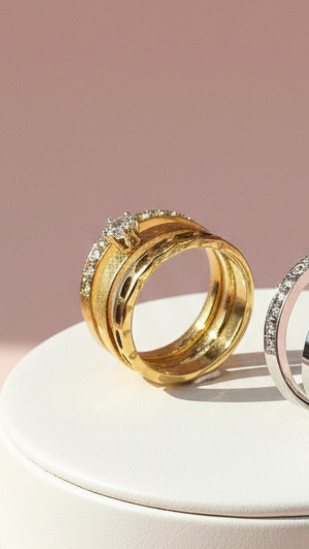 24 Pack Of Gold Plated Solitaire Crystal 3 Stack Rings