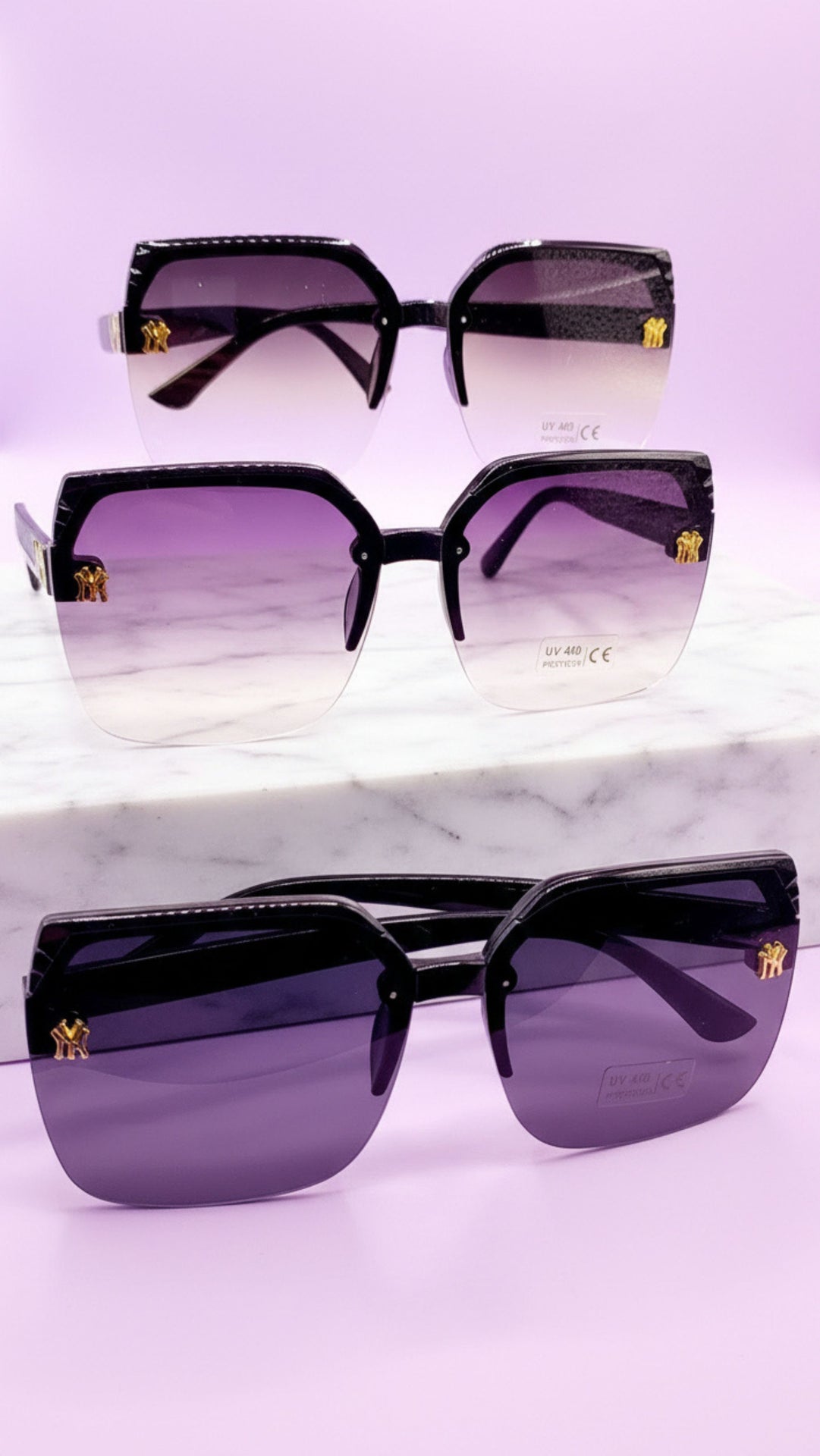 Black Frame Half Rim Sunglasses Box of 20