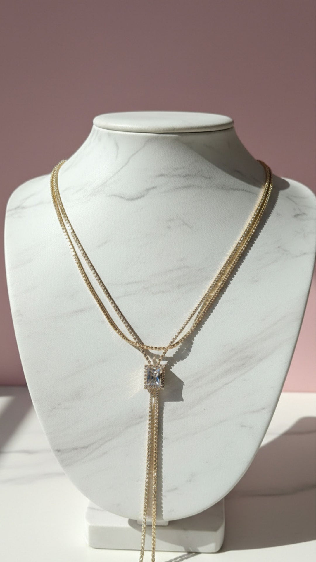 Oblong Layered Crystal Long Necklace & Earring Set