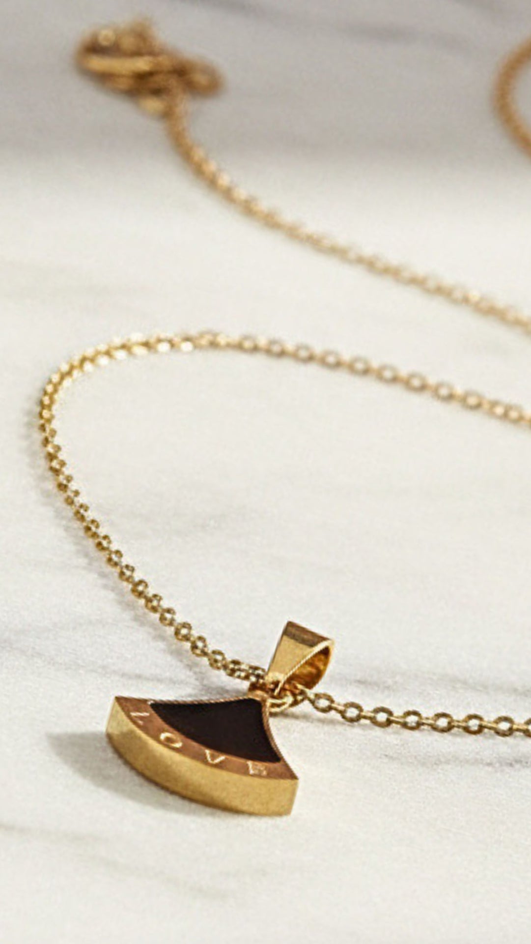 Black LOVE Stainless Steel Gold Plated Pendant Necklace