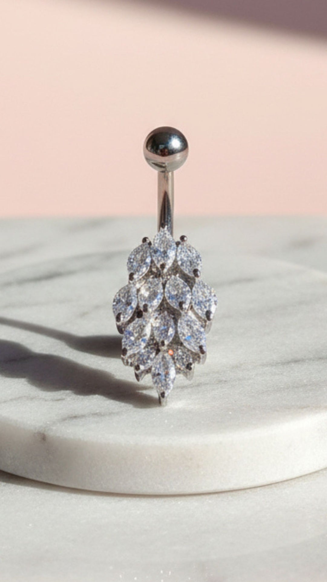 Layered Stainless Steel Crystal Belly Bar