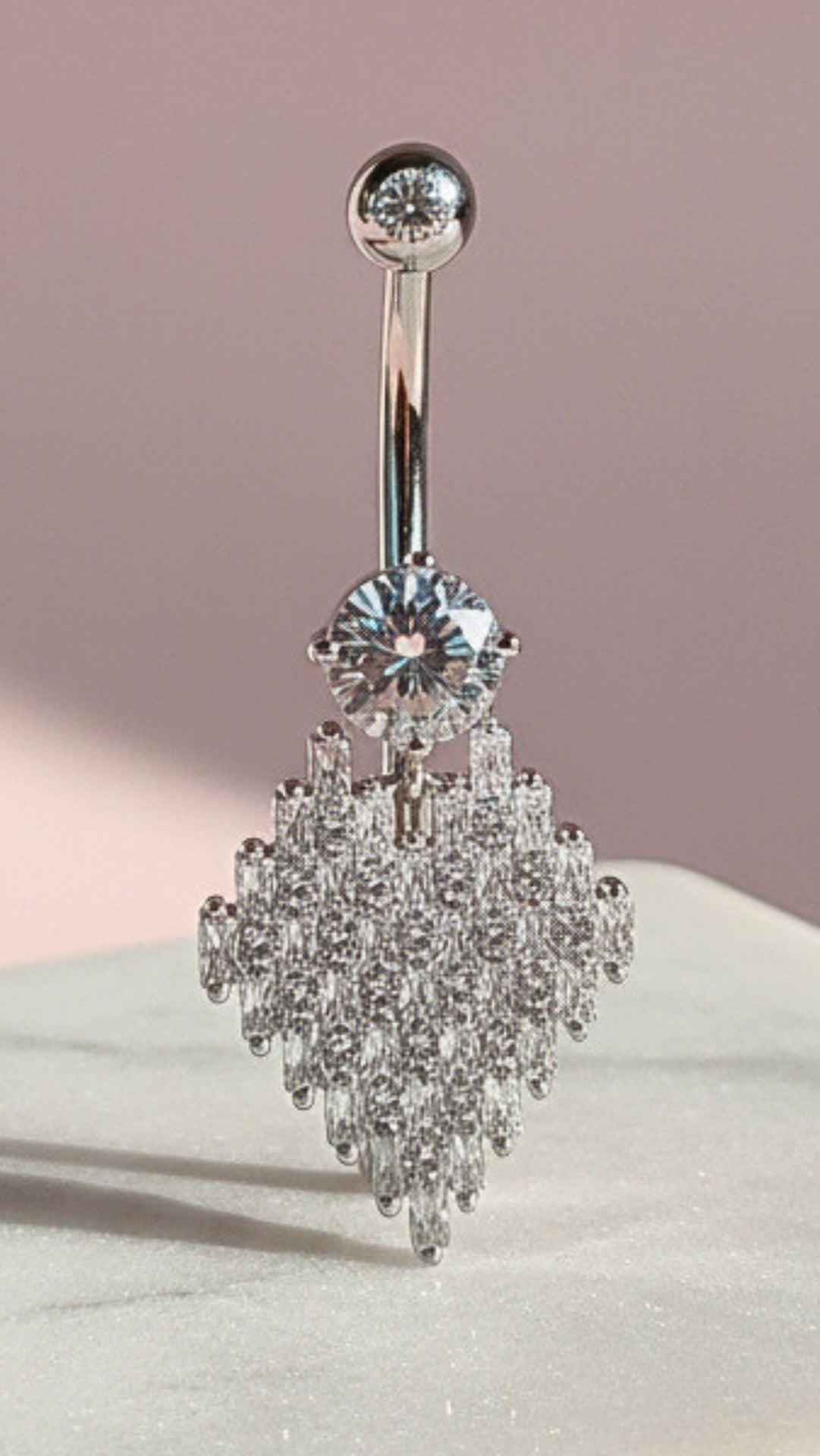 Diamond Shape Stainless Steel Crystal Belly Bar