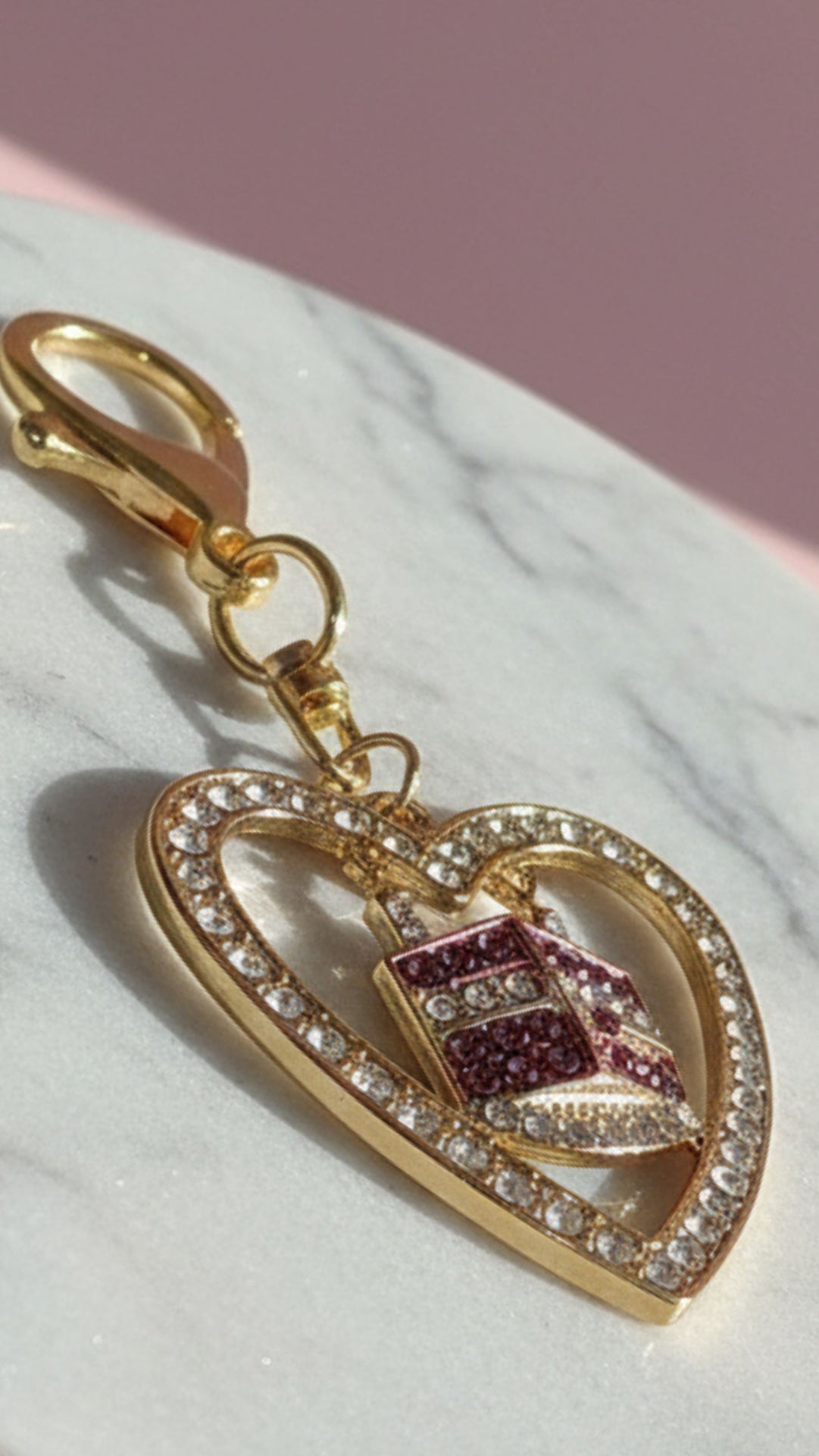 Kaaba Heart Islamic Crystal Key Ring & Bag Charm