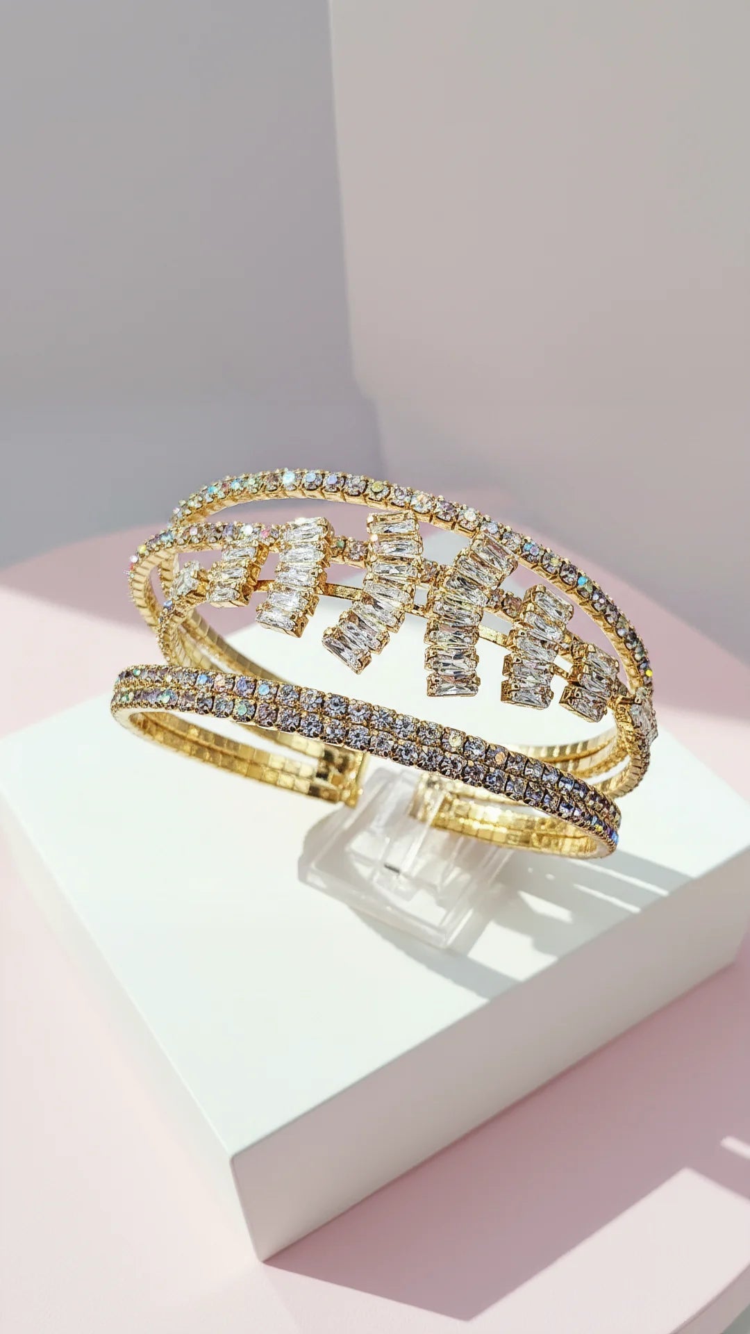 Baguette Cut Iridescent Crystal Cuff Bracelet