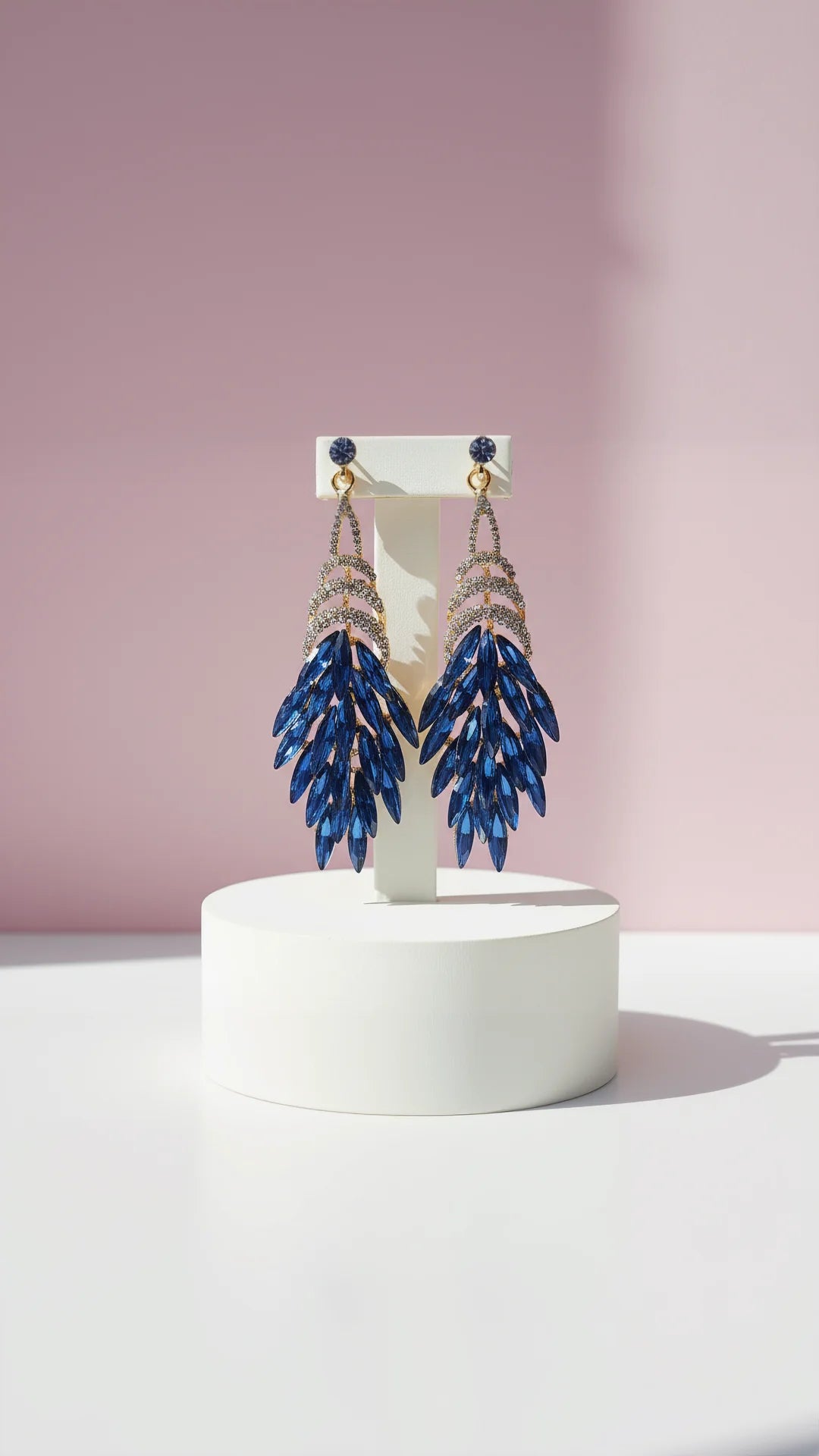 Layered Navy Crystal Drop & Dangle Earrings