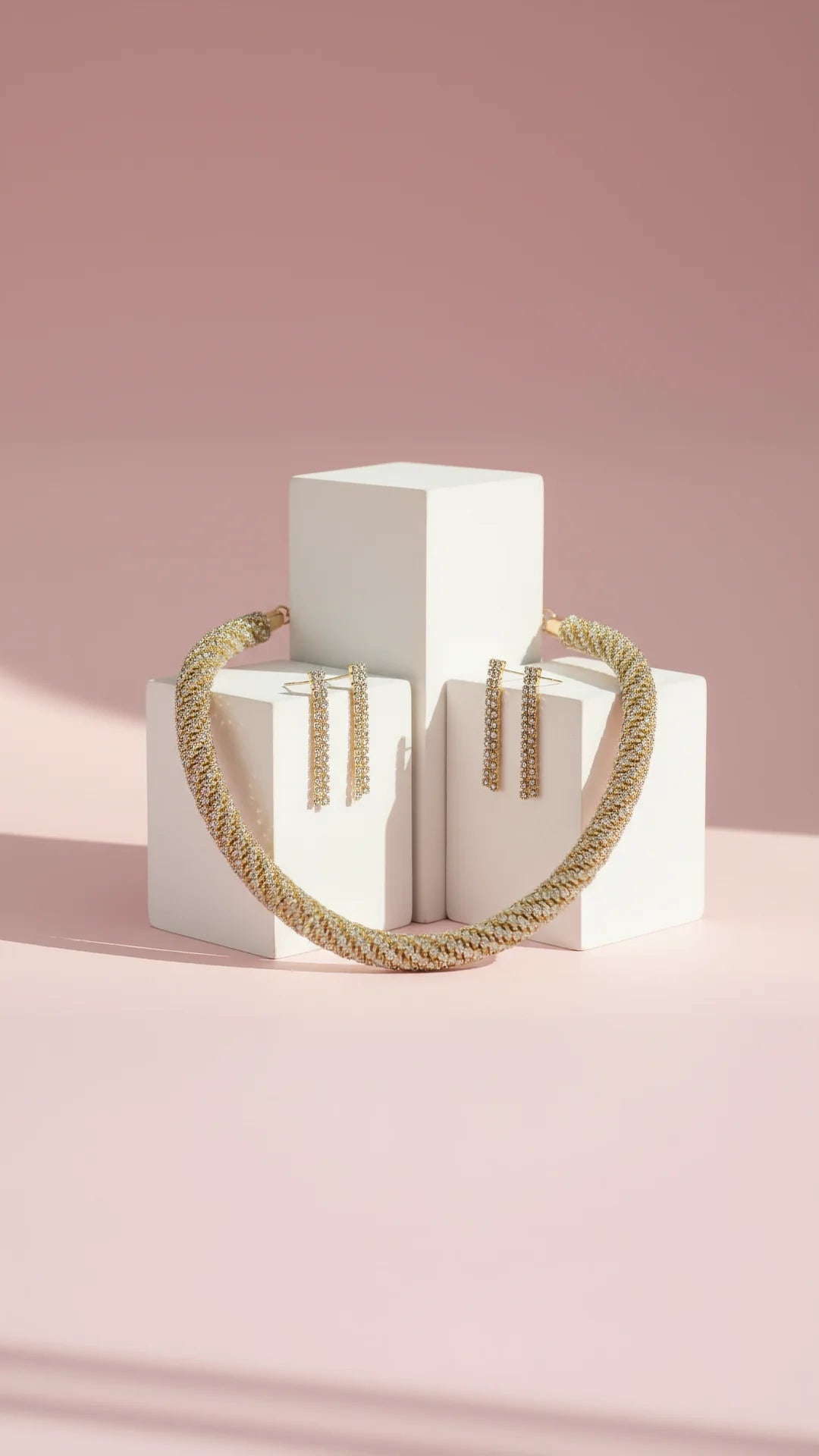 Gold Twisted Crystal Necklace & Earring Set