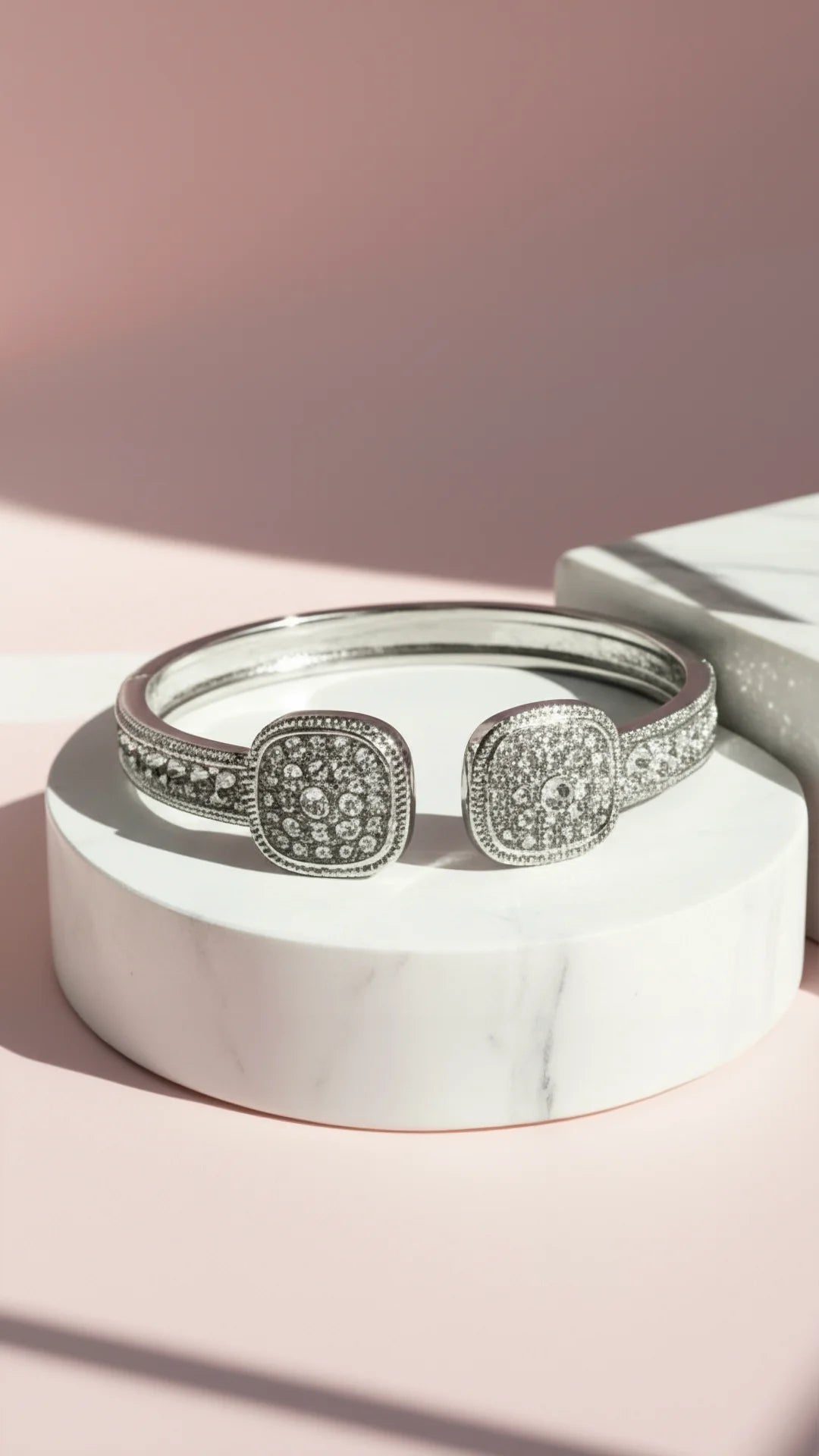 Waterproof Cushion Cuff Crystal Stainless Steel Bangle