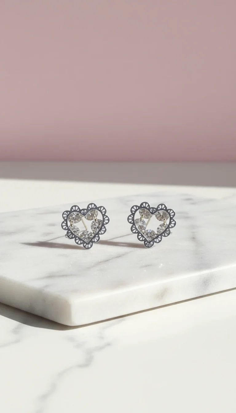 Open Heart Cluster Crystal Stud Earrings