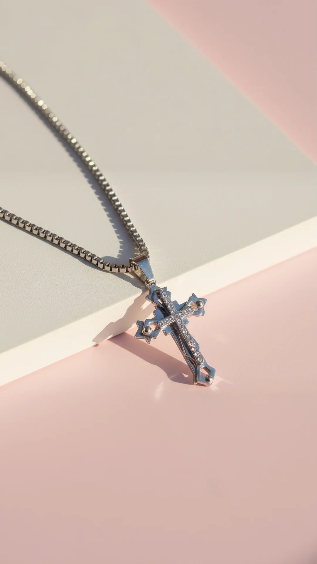 Layered Silver Cross Symbolic Pendant Necklace