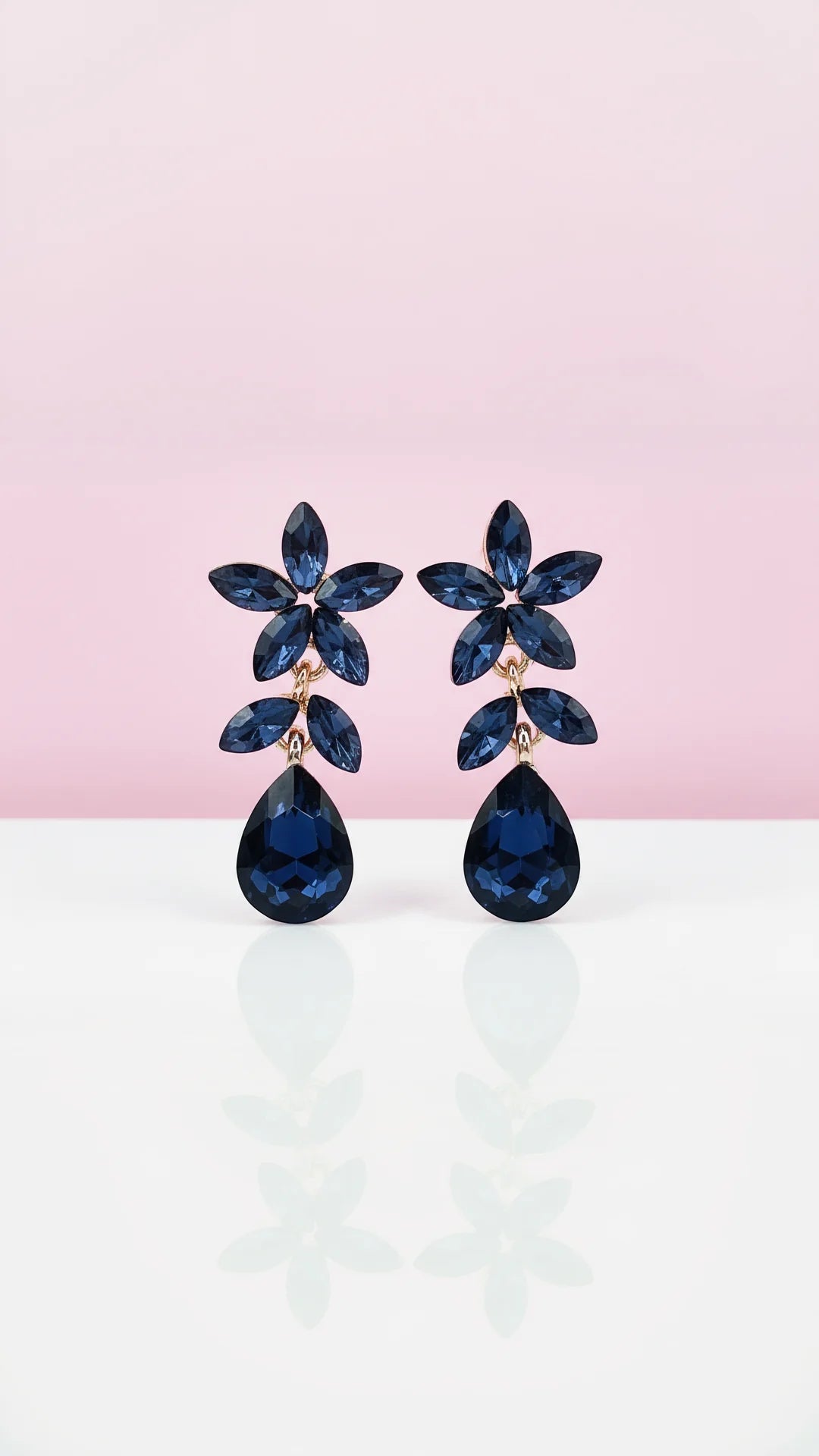 Navy Flower Crystal Drop and Dangle Earrings