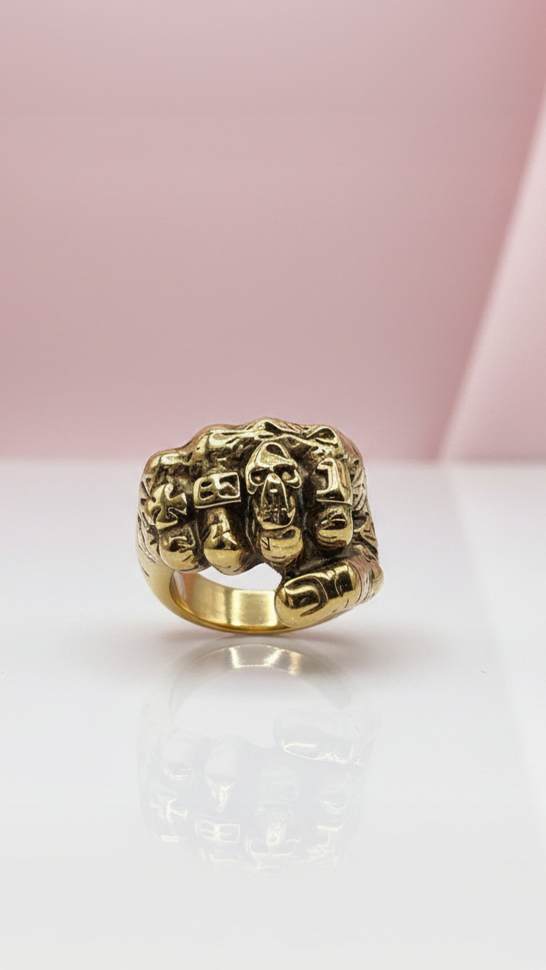 Stainless Steel Fist Of Skulls Men's Biker Ring