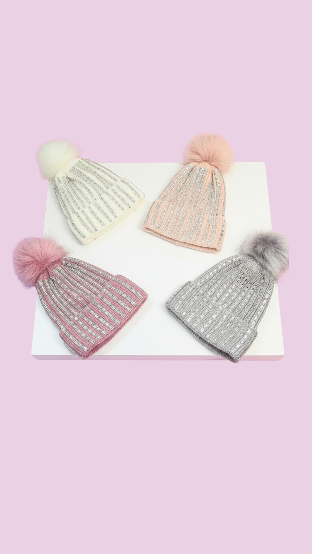 Queen Crystal Fluffy Bobble Hats Pack of 12