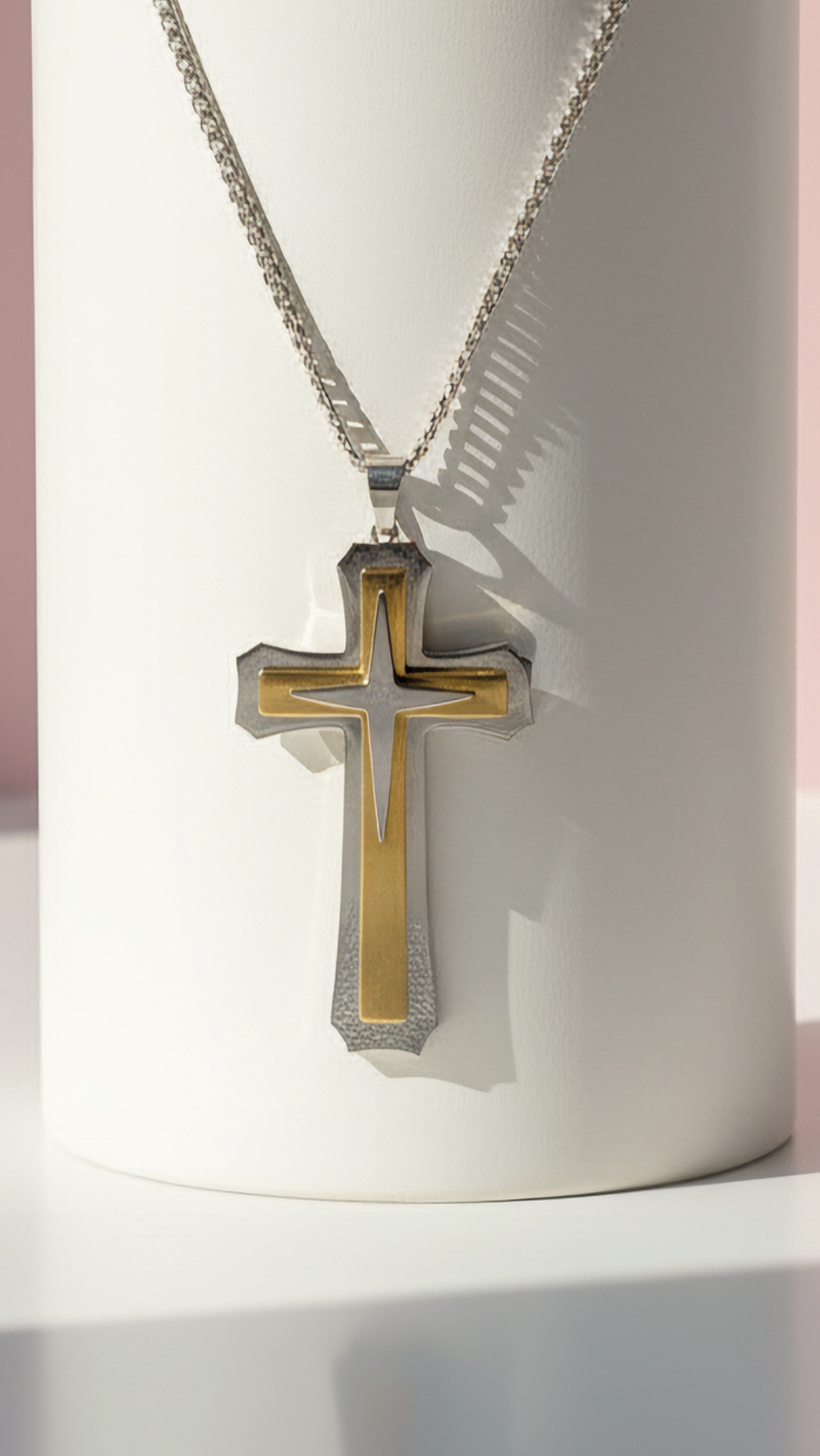 Two Tone Alloy Cross Necklace