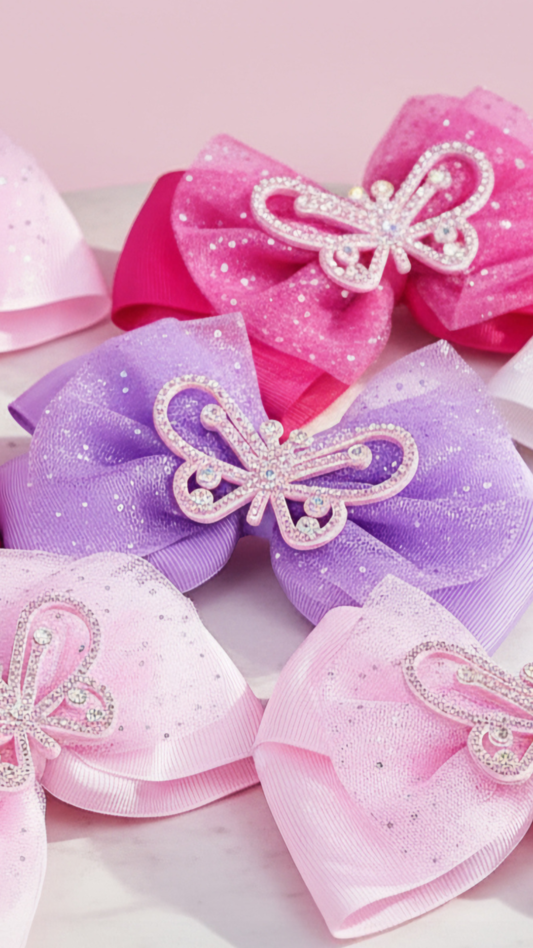 Crystal Butterfly Hair Bow Clip Slides Pack of 12