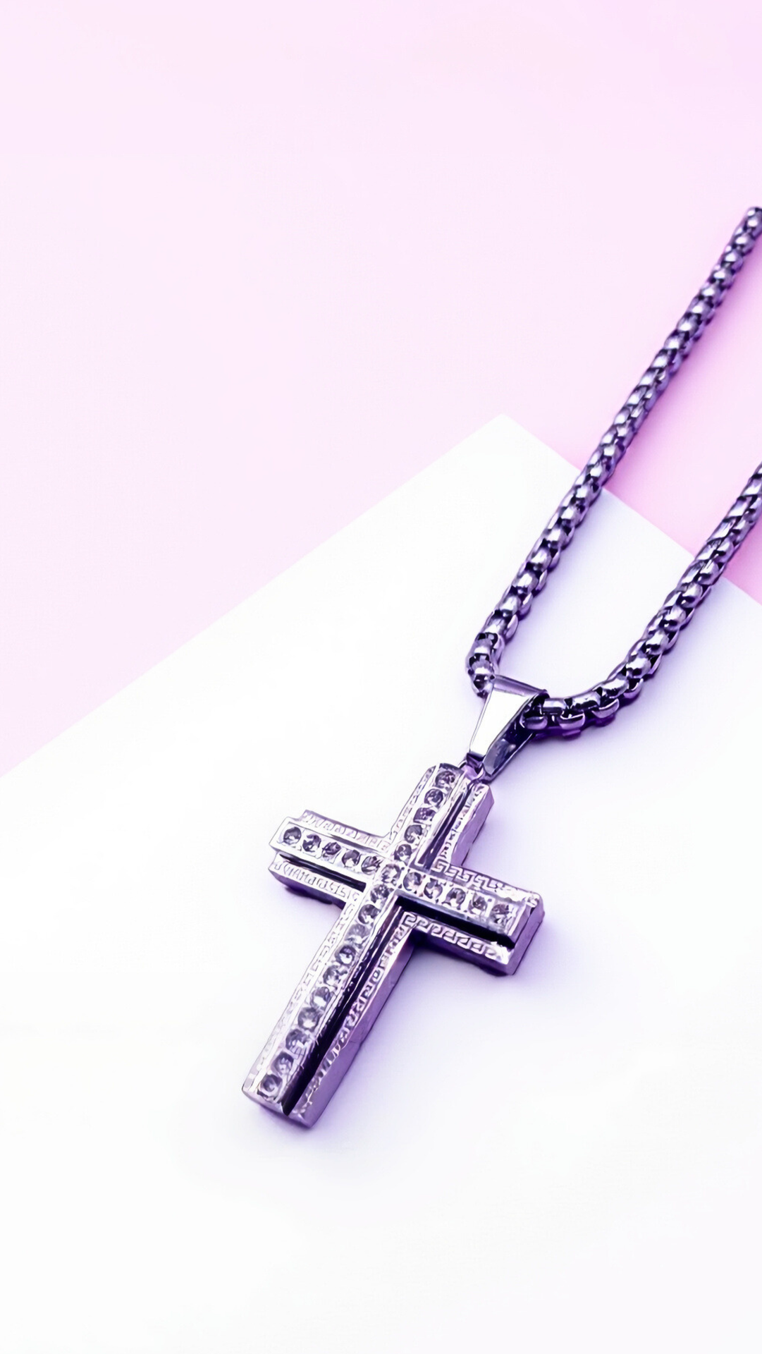 Mini Inlaid Crystal Silver Cross Necklace
