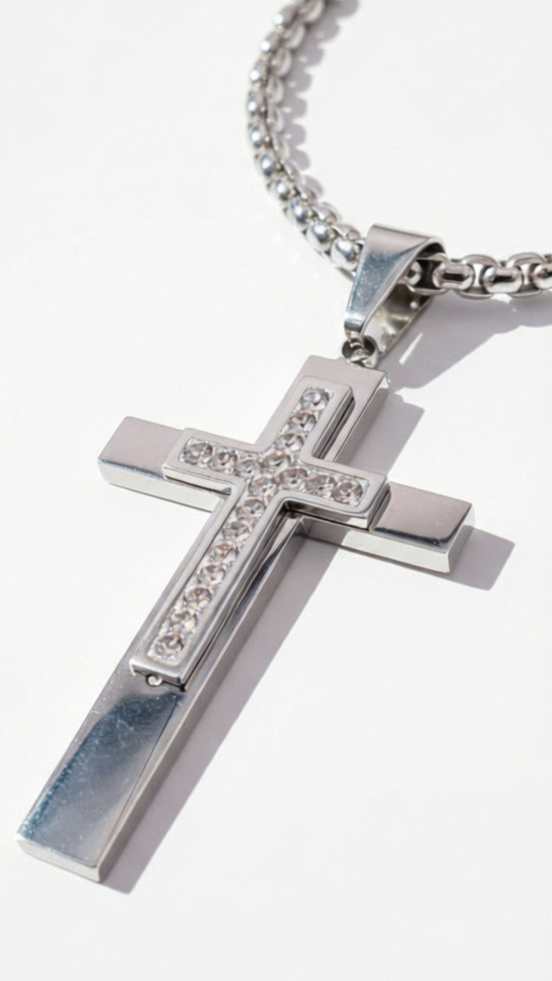 Two Tone Crystal Inlaid Cross Necklace