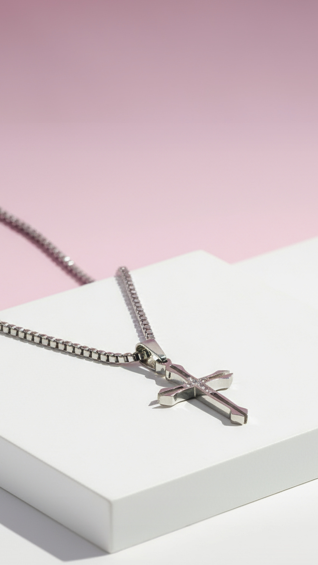 Crystal Silver Cross Symbolic Pendant Necklace